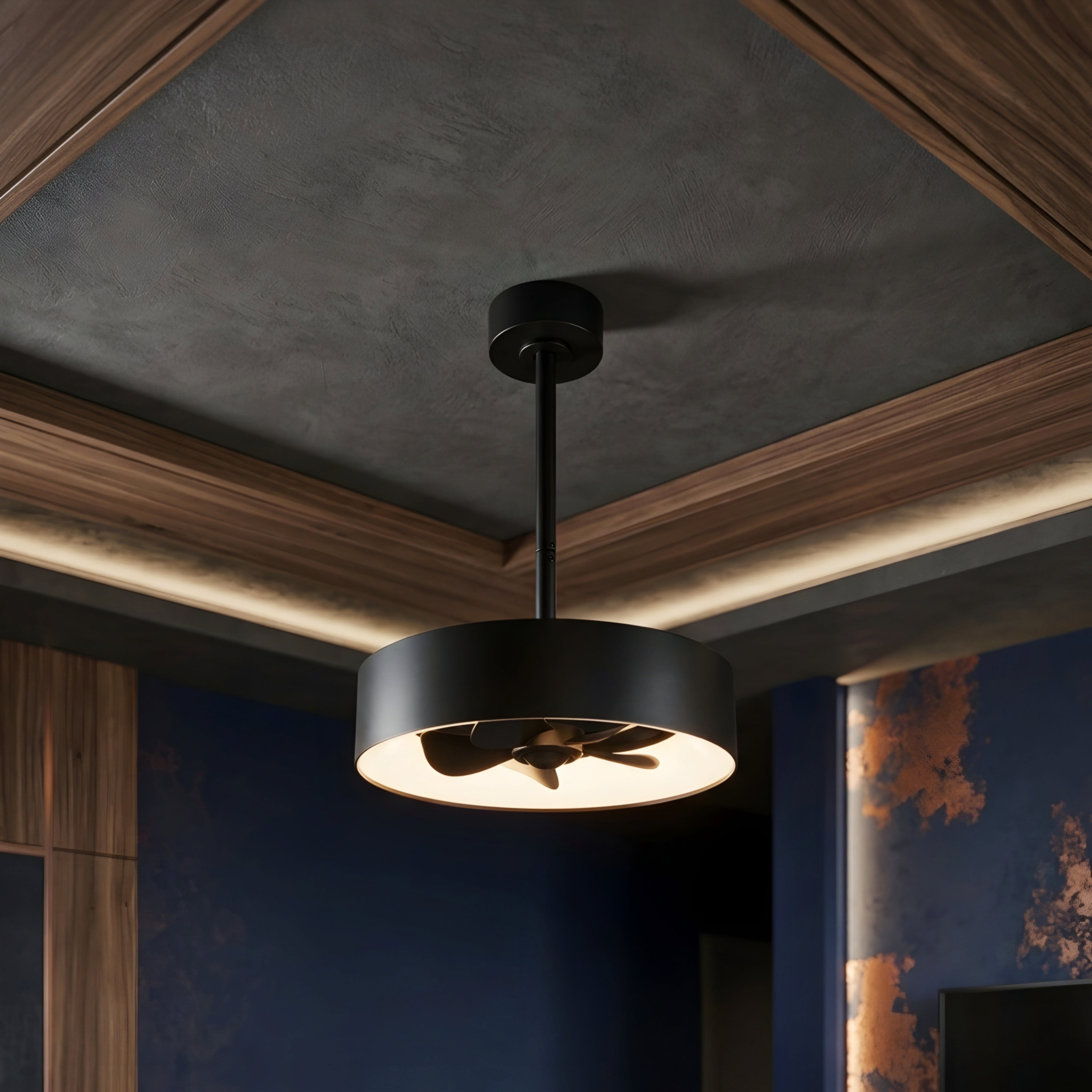 Veyron Drum Ceiling Fan Light – Modern Ceiling Fan LED Integrated Lighting Bedroom Living Room Black