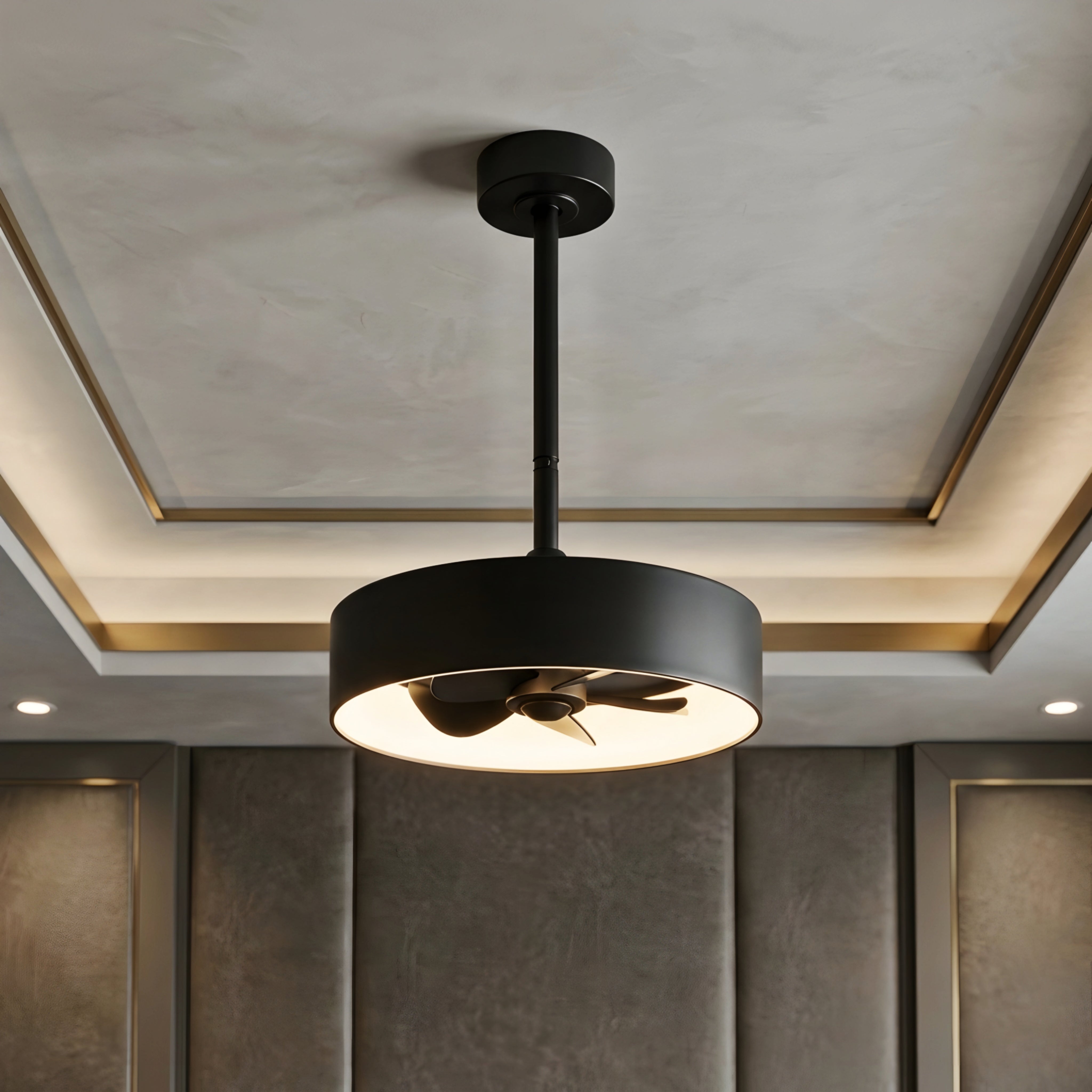 Veyron Drum Ceiling Fan Light – Modern Ceiling Fan LED Integrated Lighting Bedroom Living Room Black
