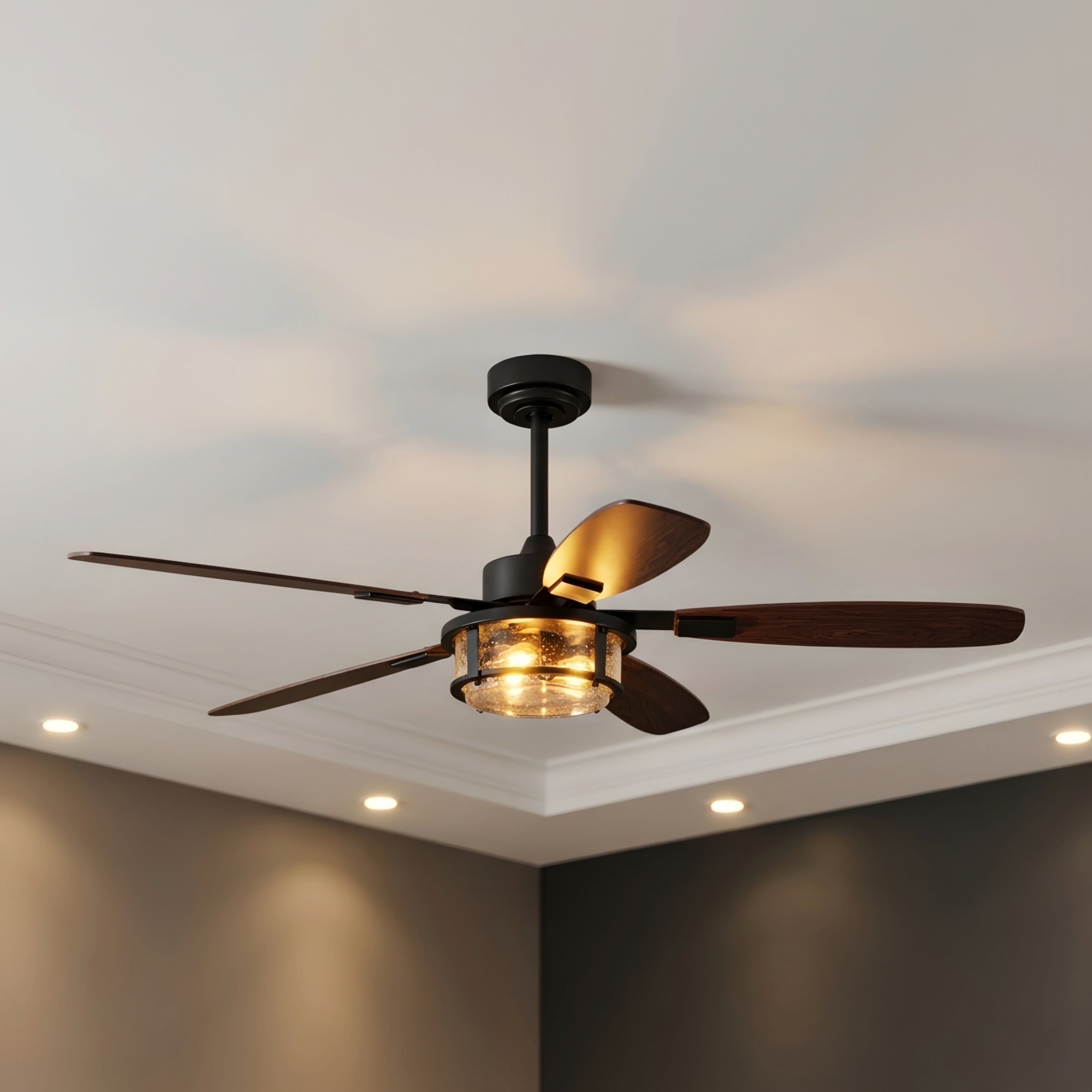 Breckton Industrial Ceiling Fan – Wood Blade Ceiling Fan Light Kit Rustic Farmhouse Five Blade Indoor