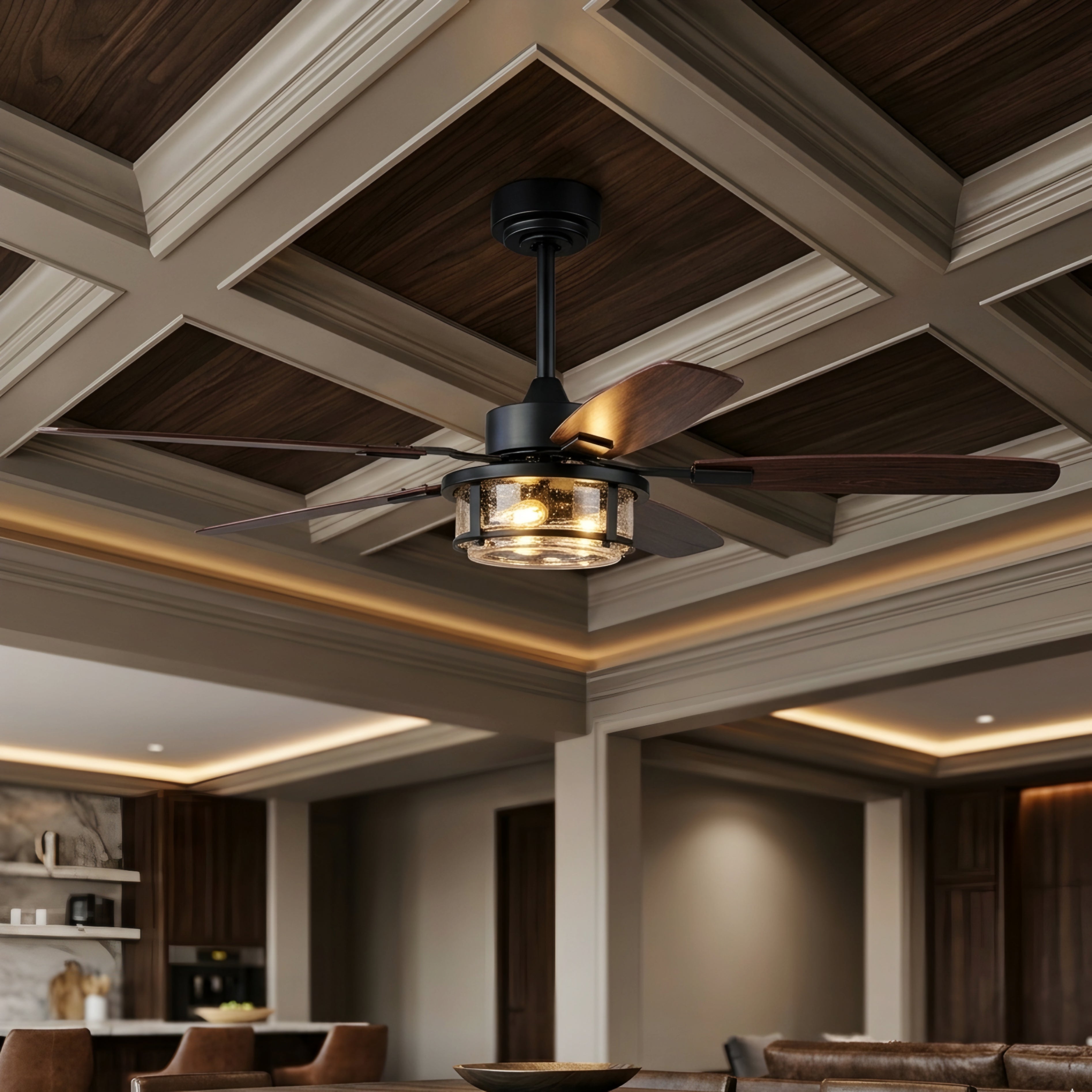 Breckton Industrial Ceiling Fan – Wood Blade Ceiling Fan Light Kit Rustic Farmhouse Five Blade Indoor