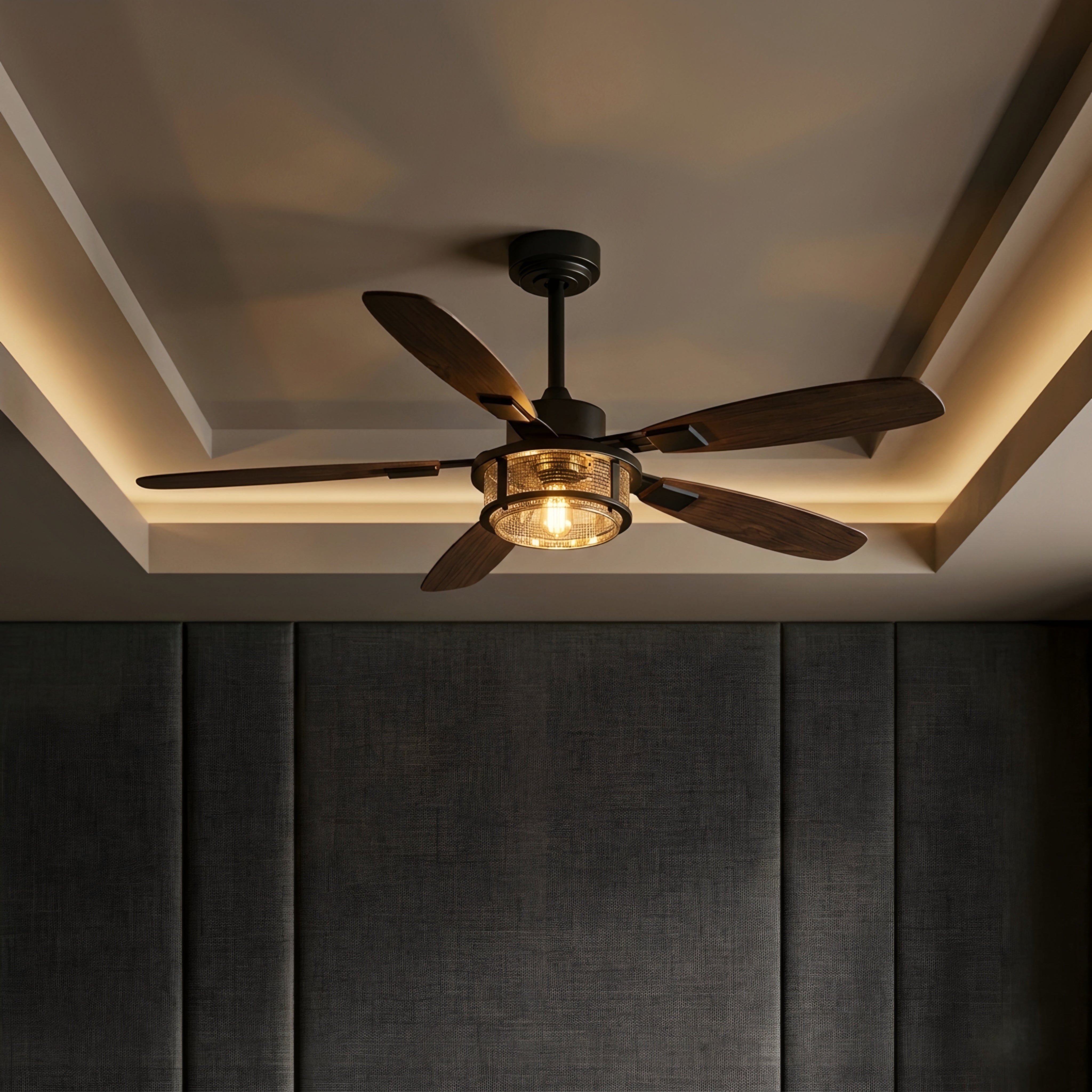 Breckton Industrial Ceiling Fan – Wood Blade Ceiling Fan Light Kit Rustic Farmhouse Five Blade Indoor