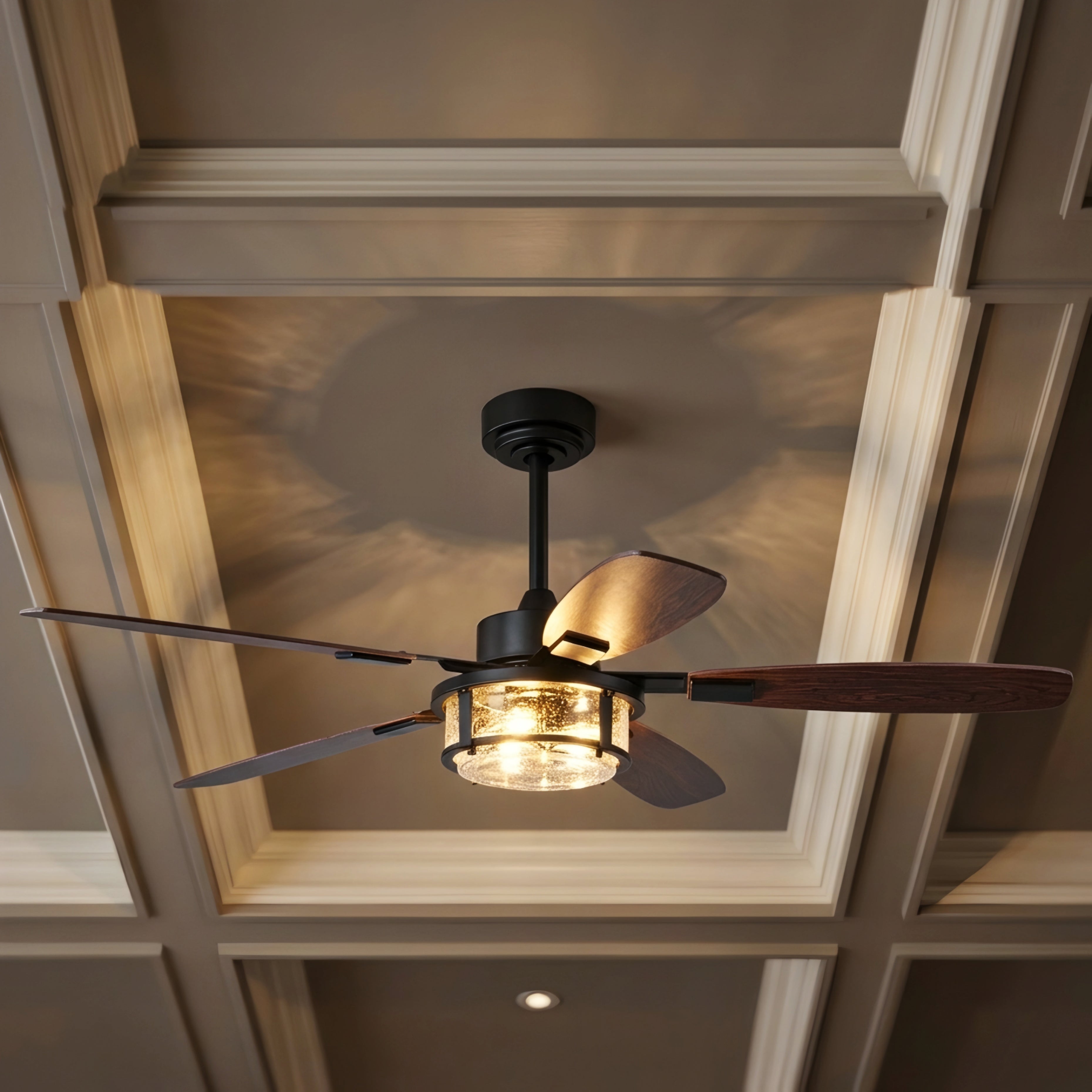 Breckton Industrial Ceiling Fan – Wood Blade Ceiling Fan Light Kit Rustic Farmhouse Five Blade Indoor
