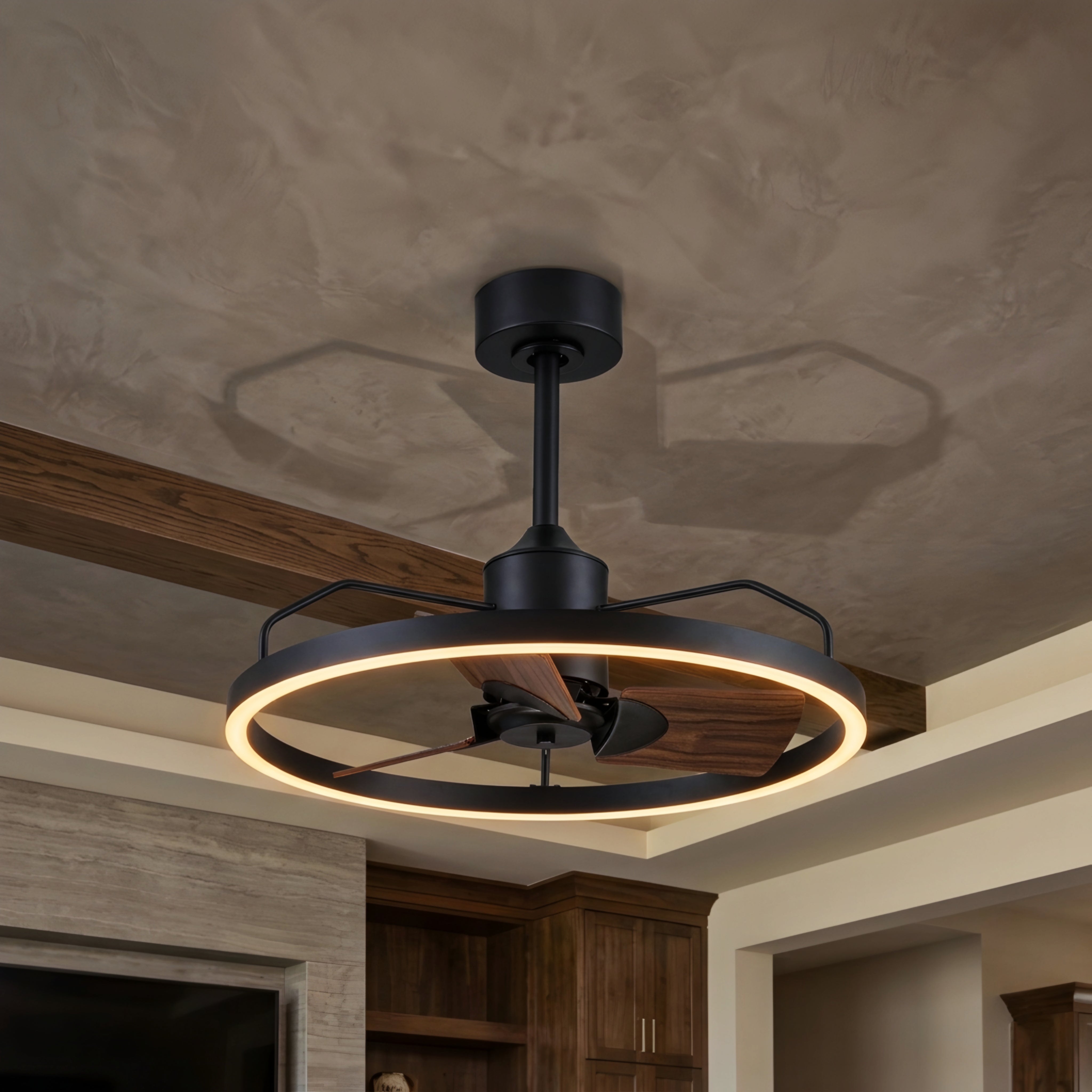 Vortex – Ceiling Fan LED Light Combo Modern Black Wood Blade Remote Control Decorative Lighting