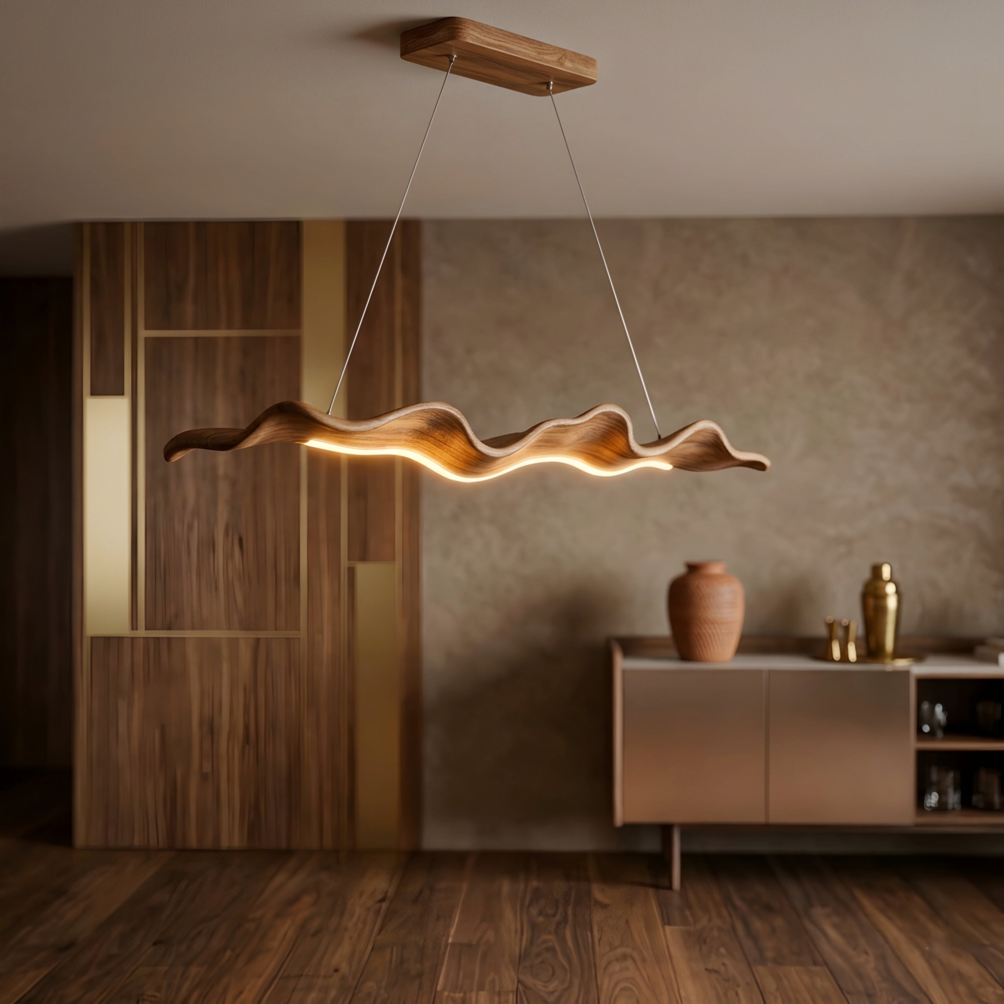 Ondara Wave Chandelier – LED Wooden Chandelier Modern Dining Room Decorative Lighting Fixture