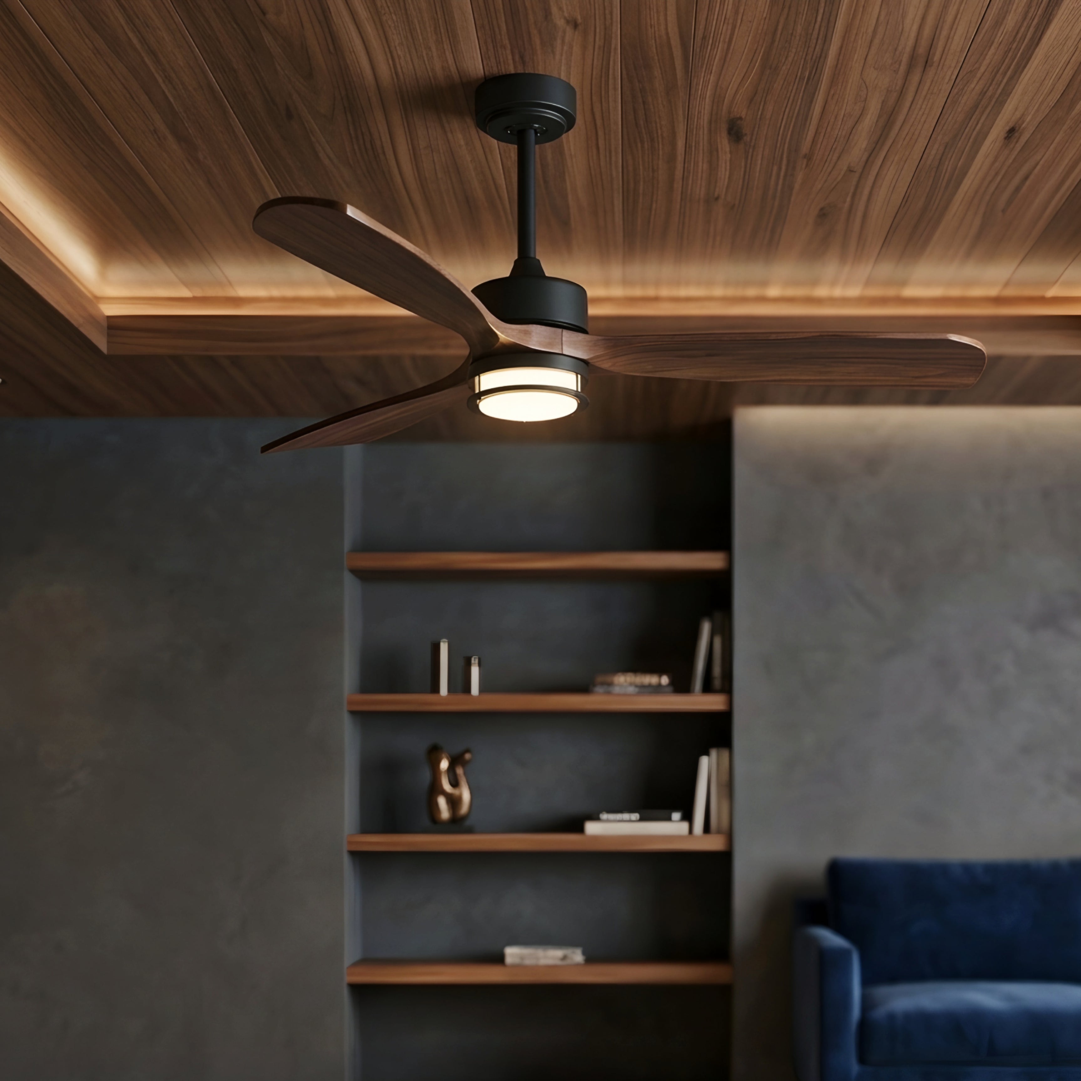 Ventara – Ceiling Fan Light 3 Blade Modern Wood Black Living Room Bedroom Remote Control