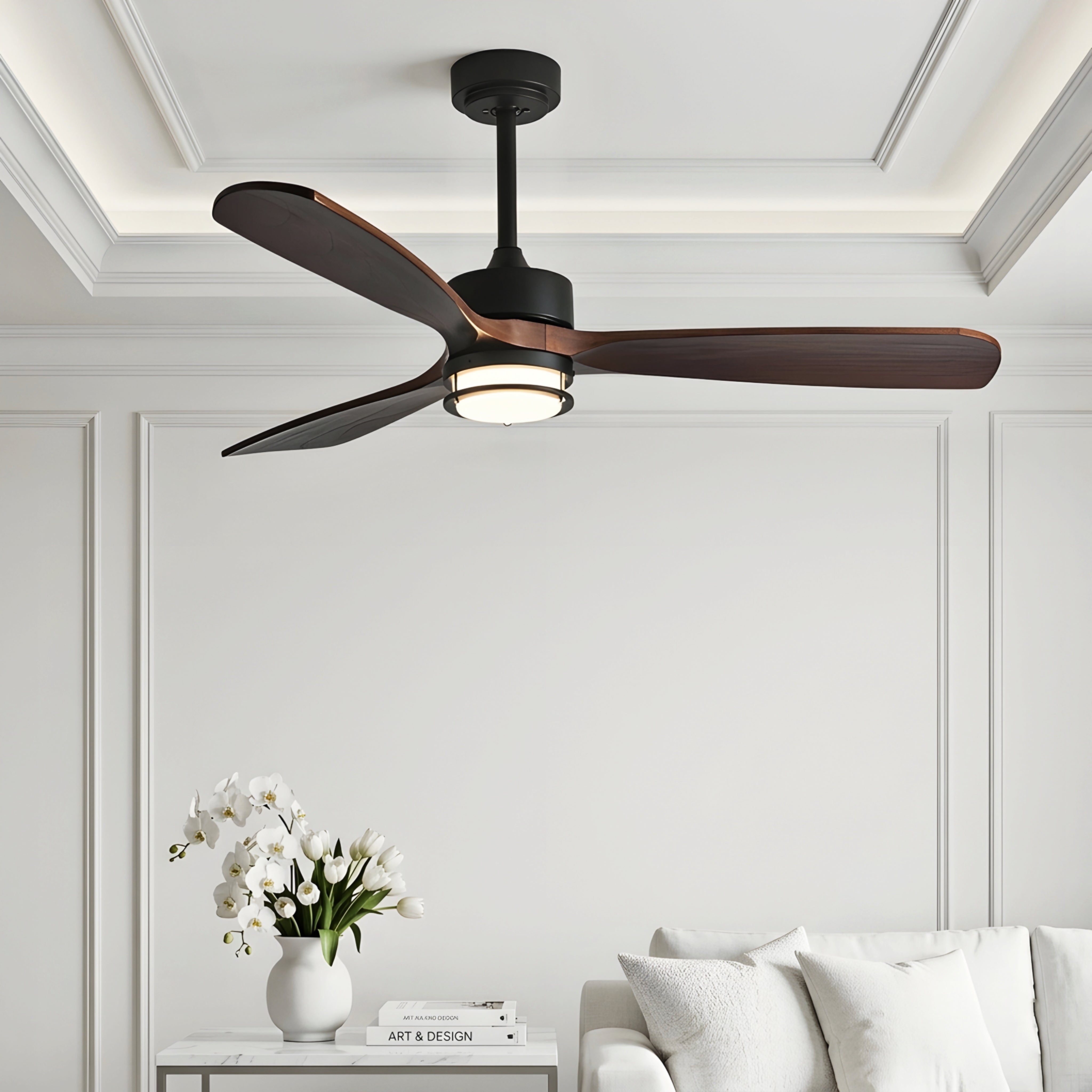 Ventara – Ceiling Fan Light 3 Blade Modern Wood Black Living Room Bedroom Remote Control