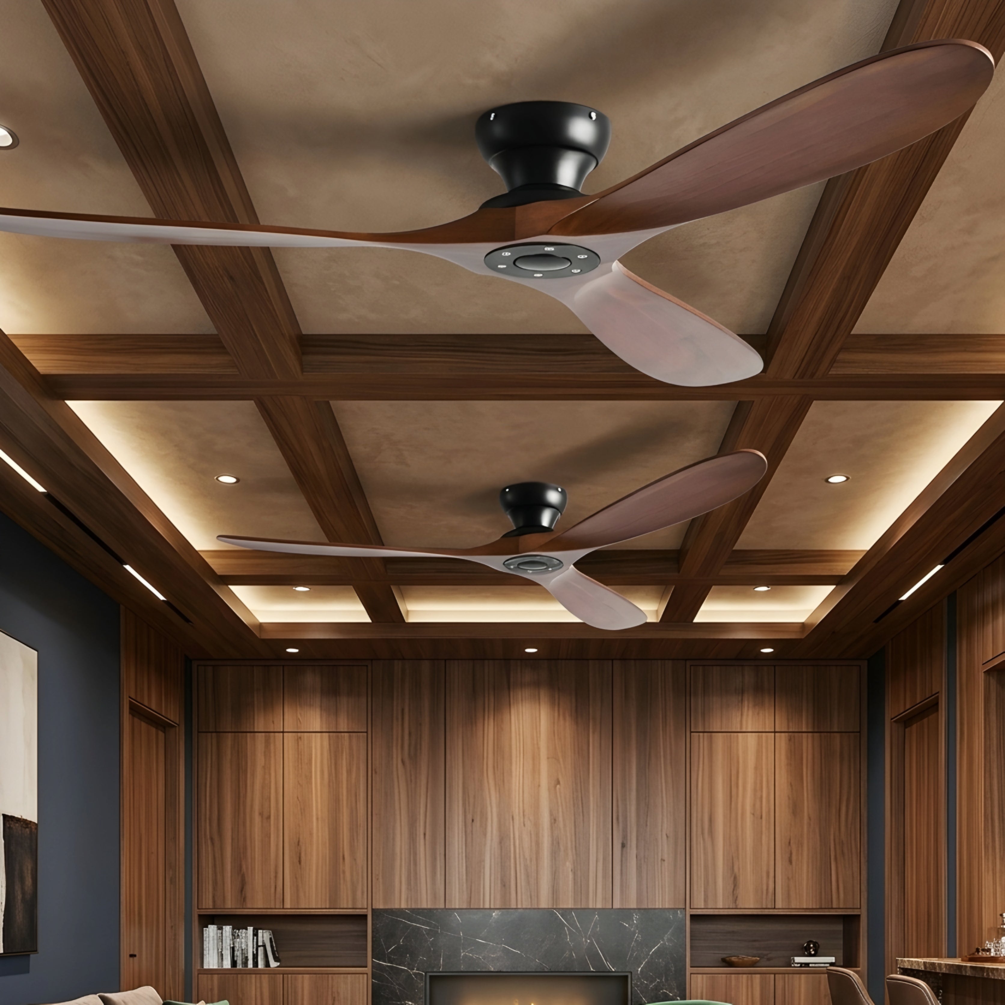 Brevent Aero Ceiling Fan – Modern Wood Blade Living Room Bedroom Large Low Profile Black Mount