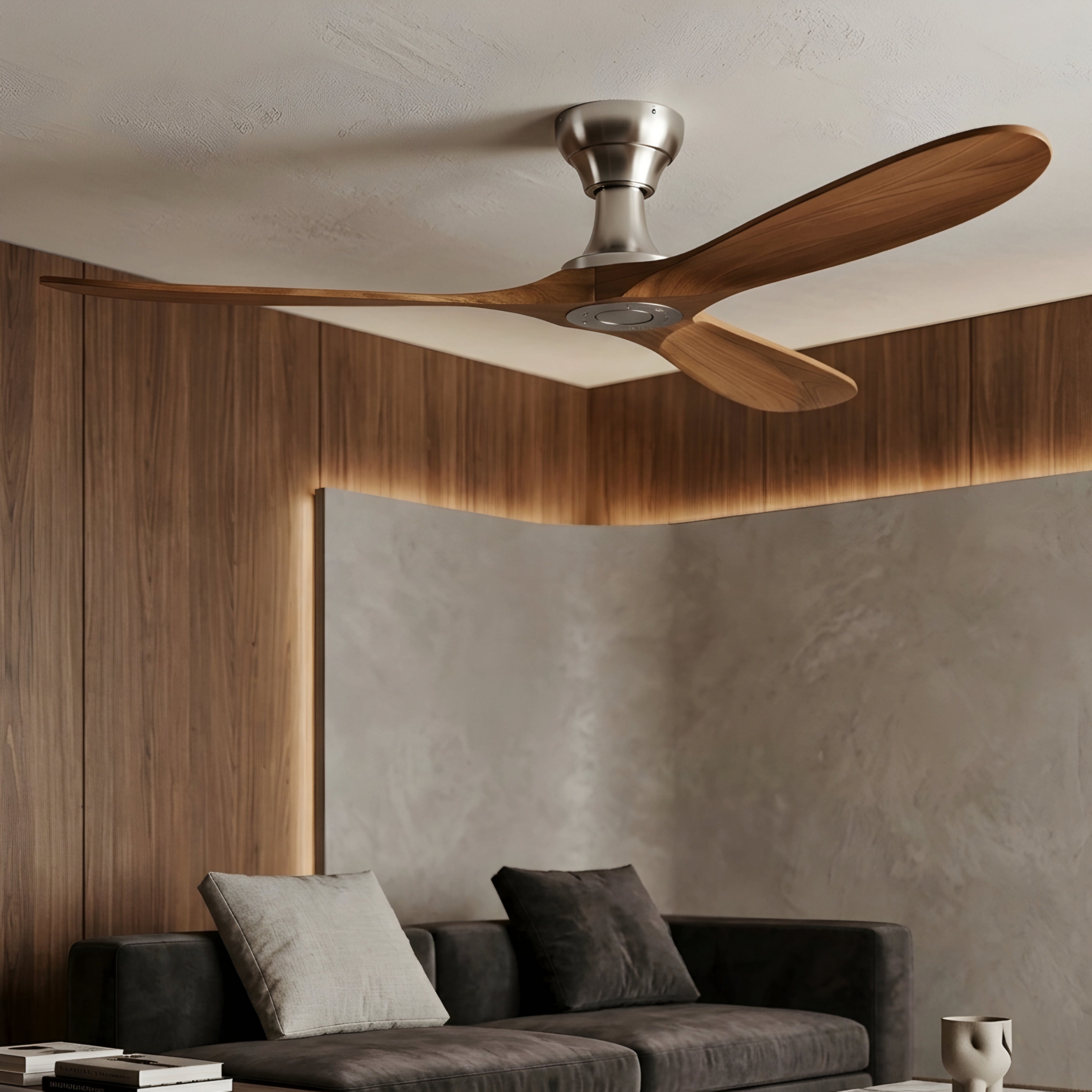 Brevent Aero Ceiling Fan – Modern Wood Blade Living Room Bedroom Large Low Profile Black Mount