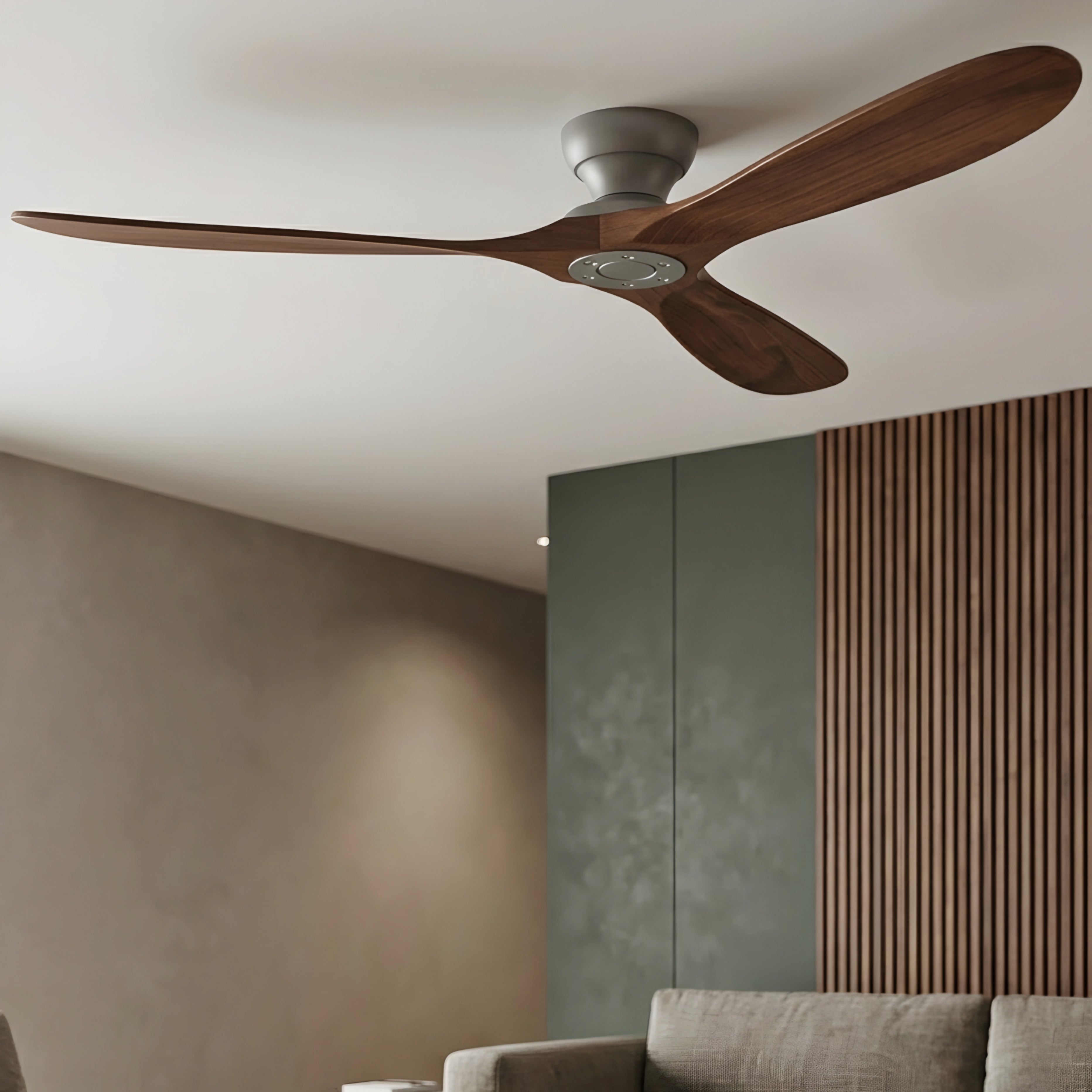 Brevent Aero Ceiling Fan – Modern Wood Blade Living Room Bedroom Large Low Profile Black Mount