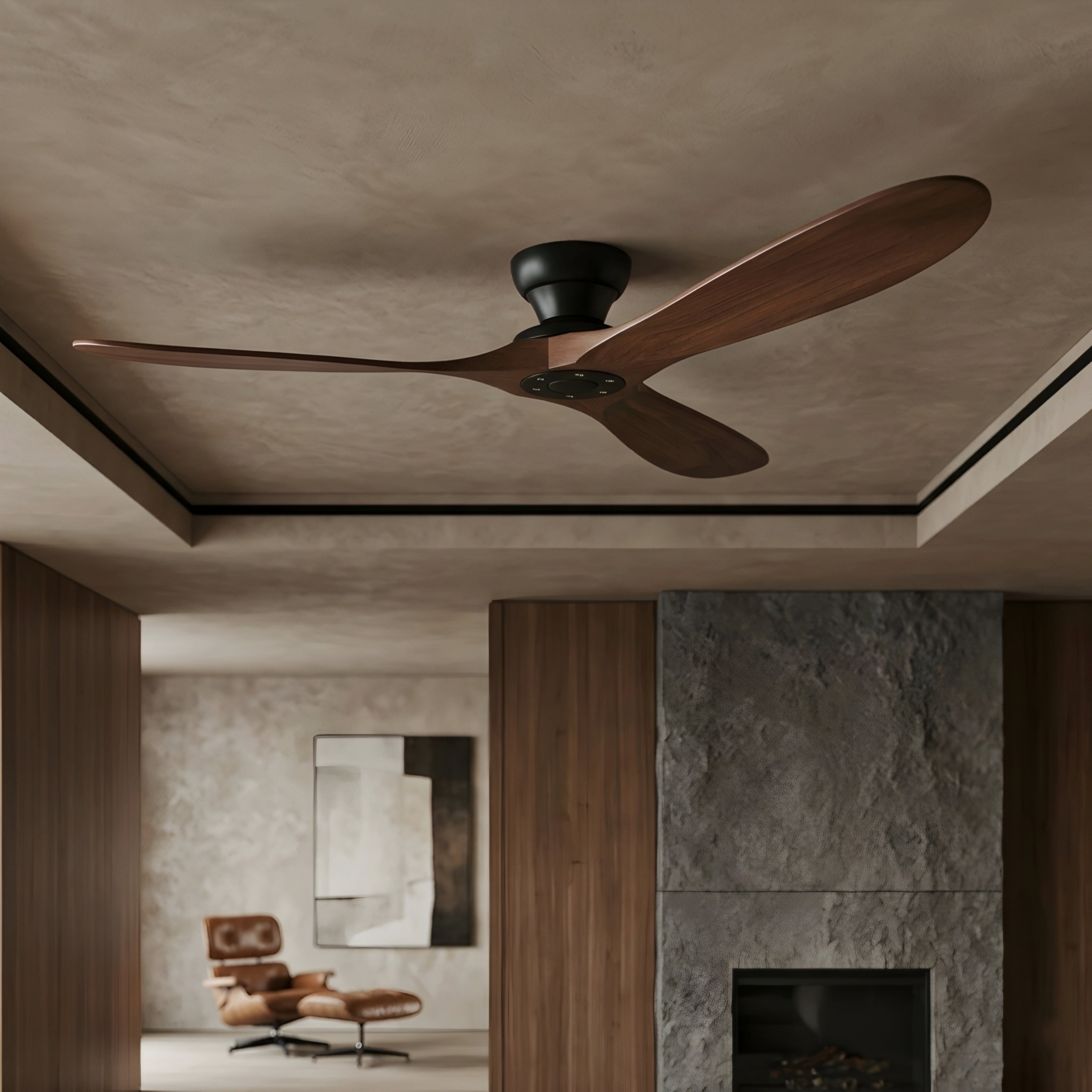 Brevent Aero Ceiling Fan – Modern Wood Blade Living Room Bedroom Large Low Profile Black Mount