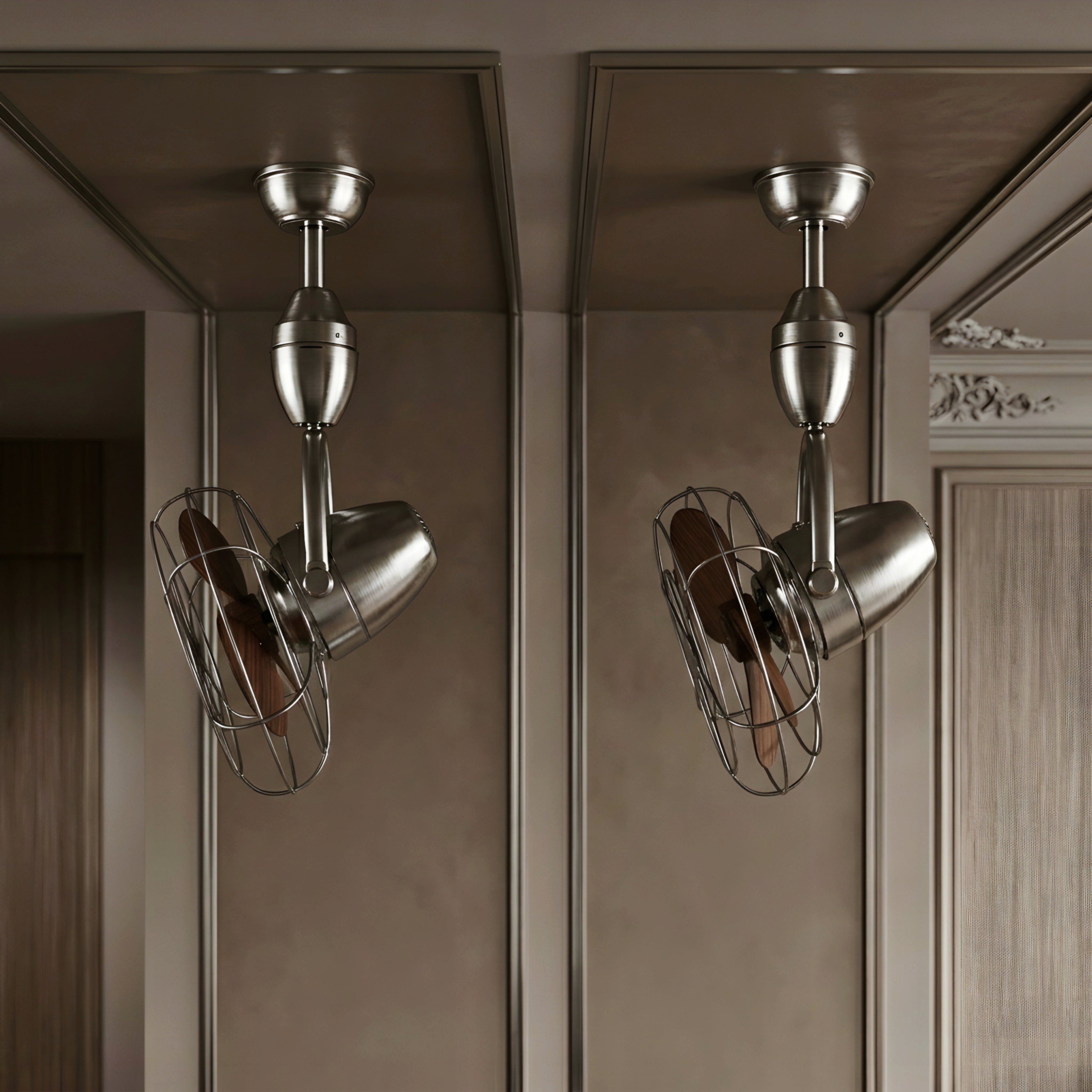 Helix Orbit Ceiling Fan – Industrial Cage Brushed Nickel Directional Oscillating Small Space Quiet