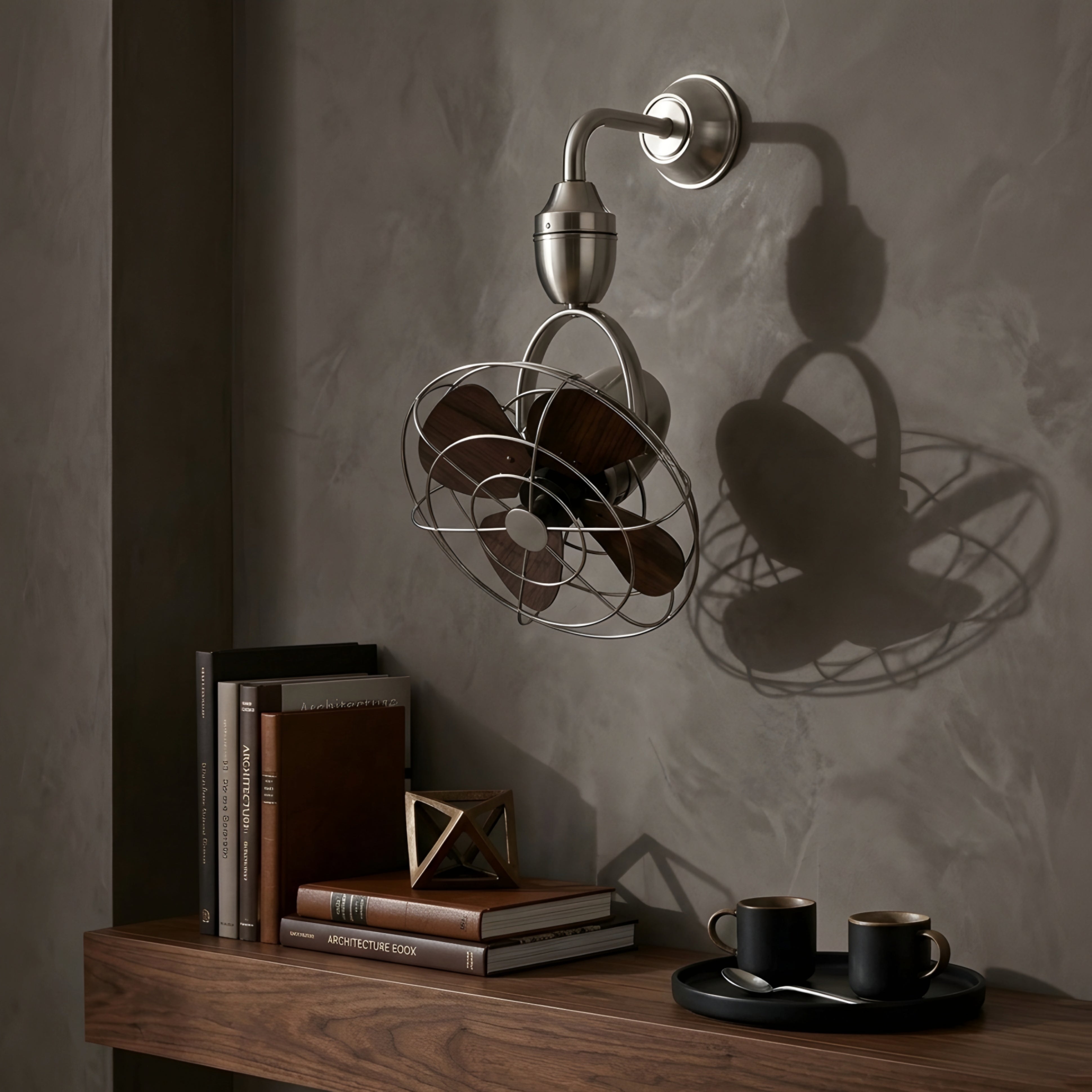 Helix Orbit Ceiling Fan – Industrial Cage Brushed Nickel Directional Oscillating Small Space Quiet