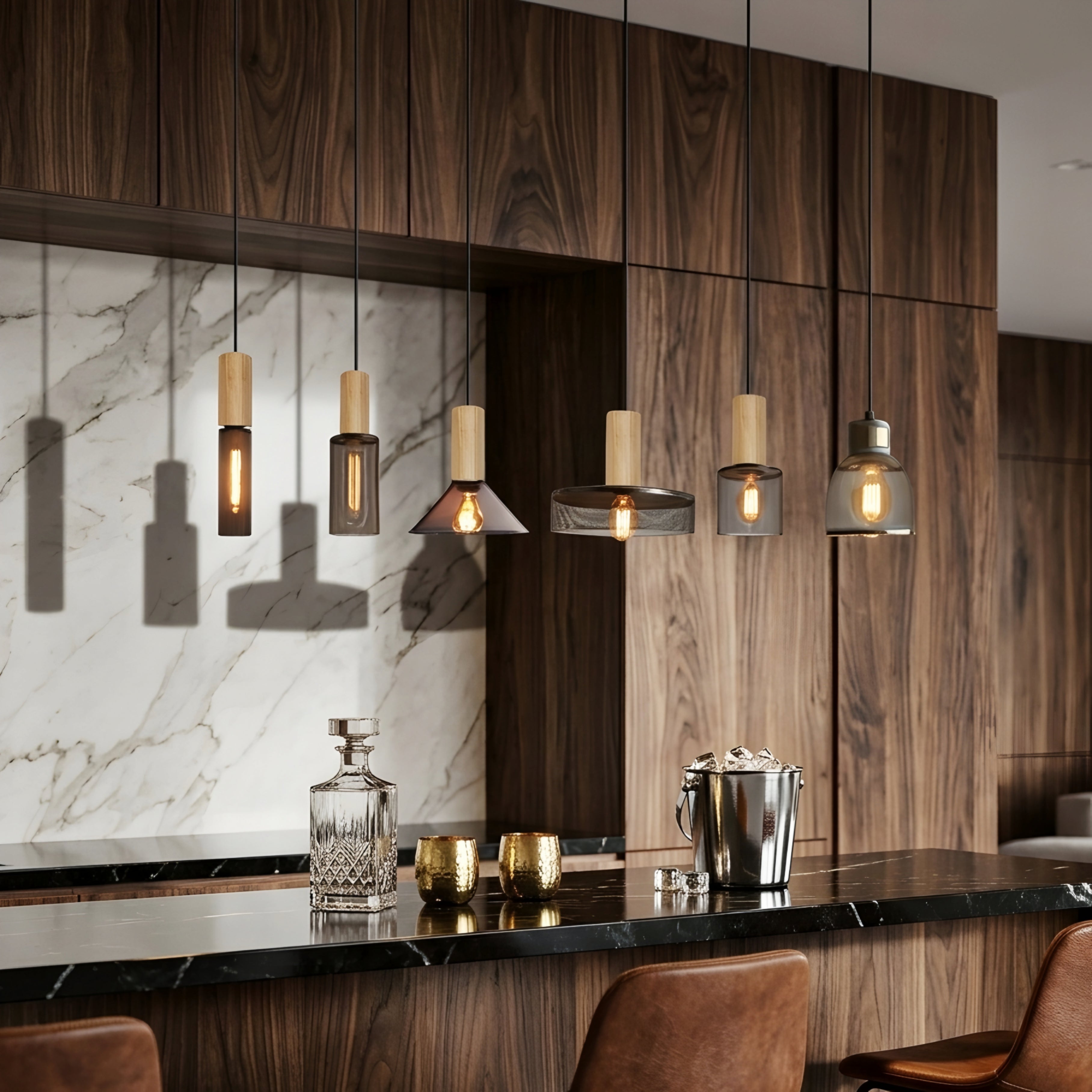 Straton Pendant Light – Industrial Black Smoked Glass Cylinder Hanging Ceiling Kitchen Island Dining Room