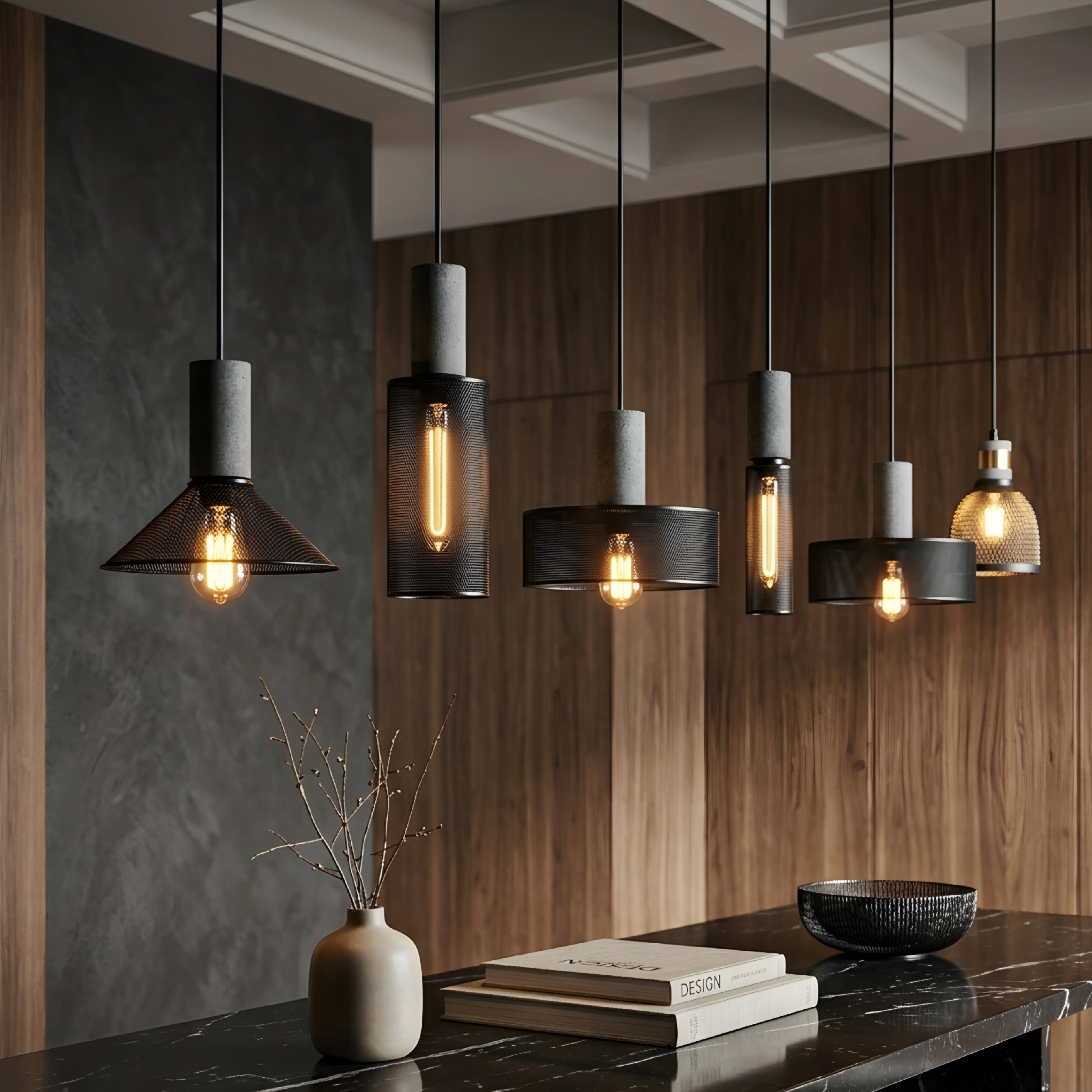 Straton Pendant Light – Industrial Black Smoked Glass Cylinder Hanging Ceiling Kitchen Island Dining Room