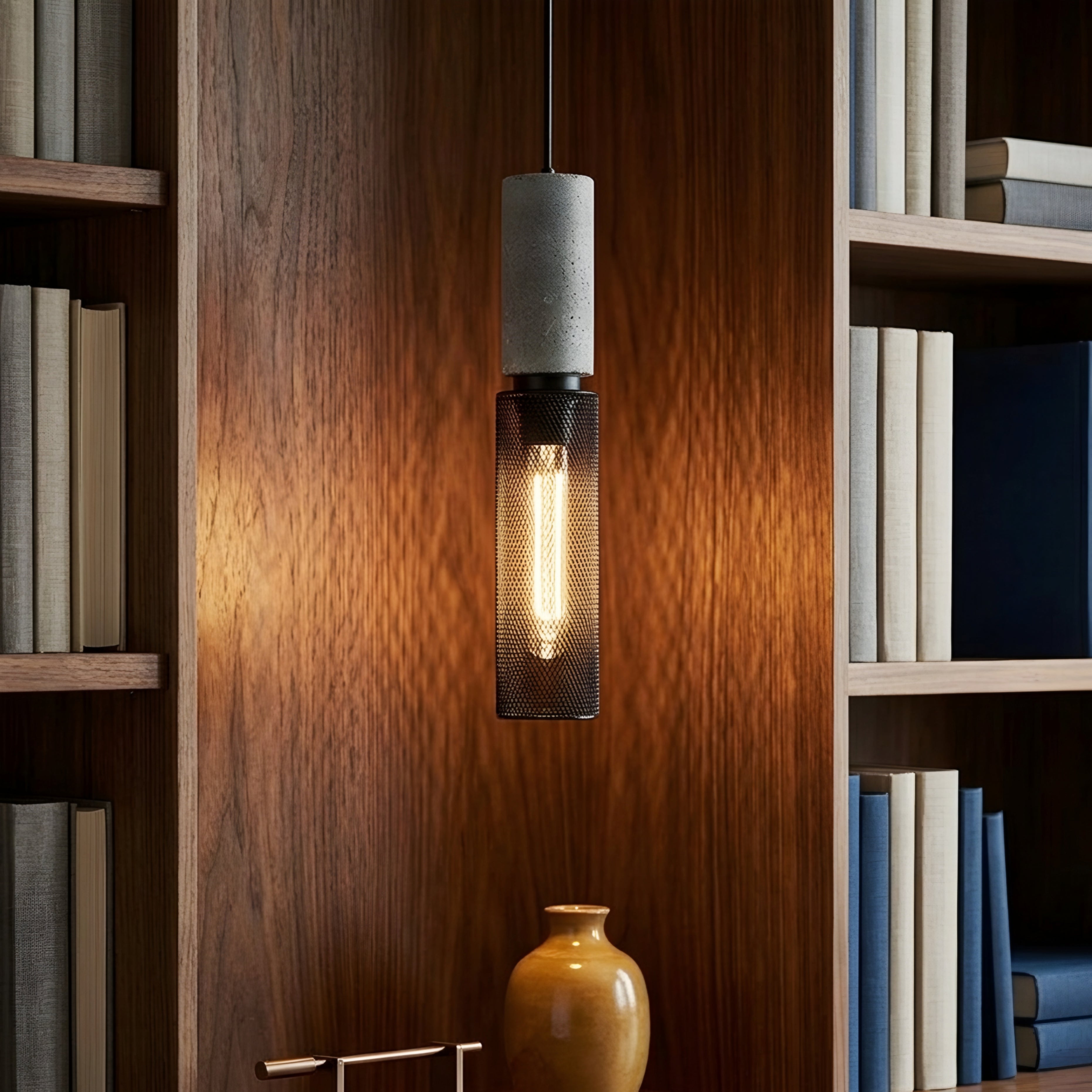 Straton Pendant Light – Industrial Black Smoked Glass Cylinder Hanging Ceiling Kitchen Island Dining Room