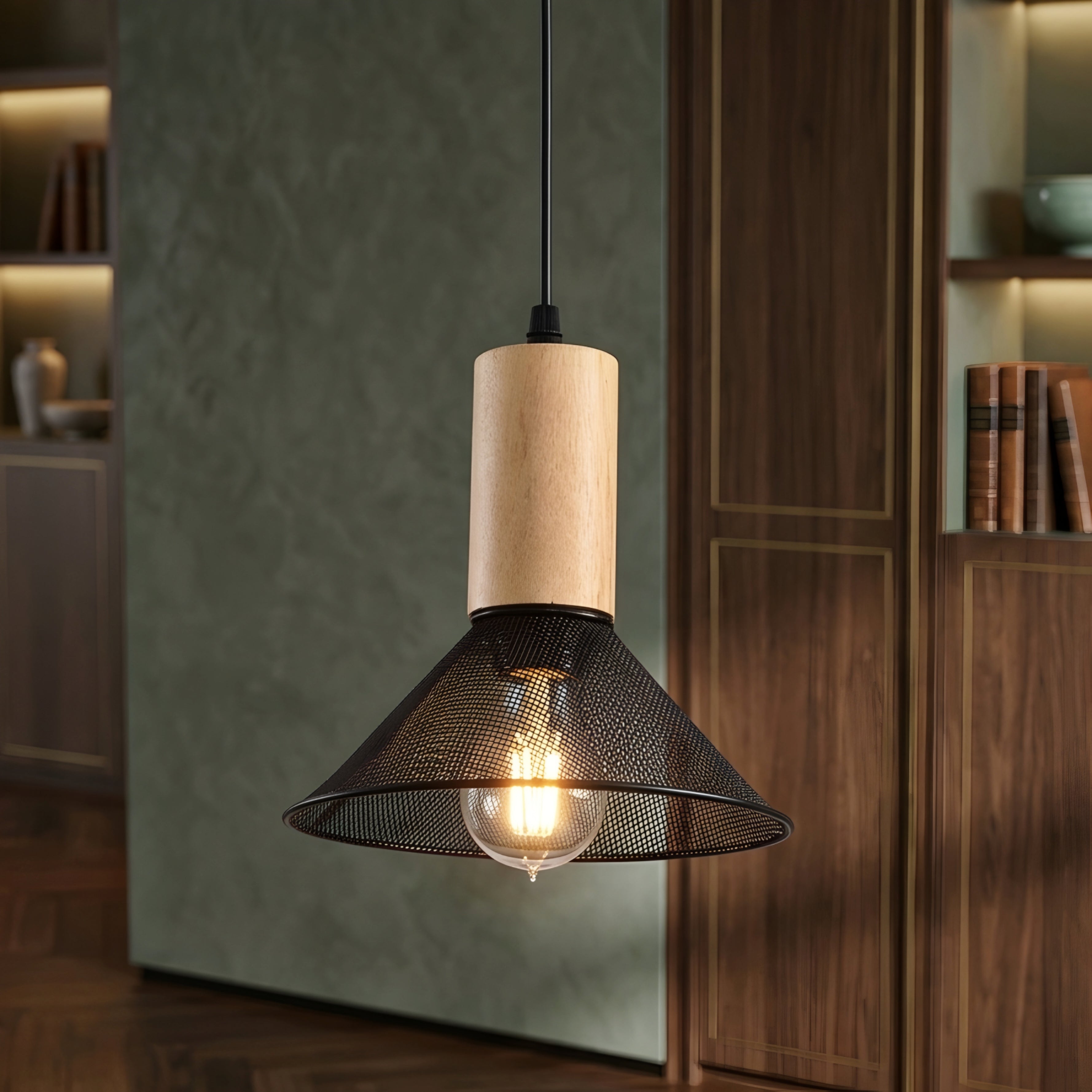 Straton Pendant Light – Industrial Black Smoked Glass Cylinder Hanging Ceiling Kitchen Island Dining Room