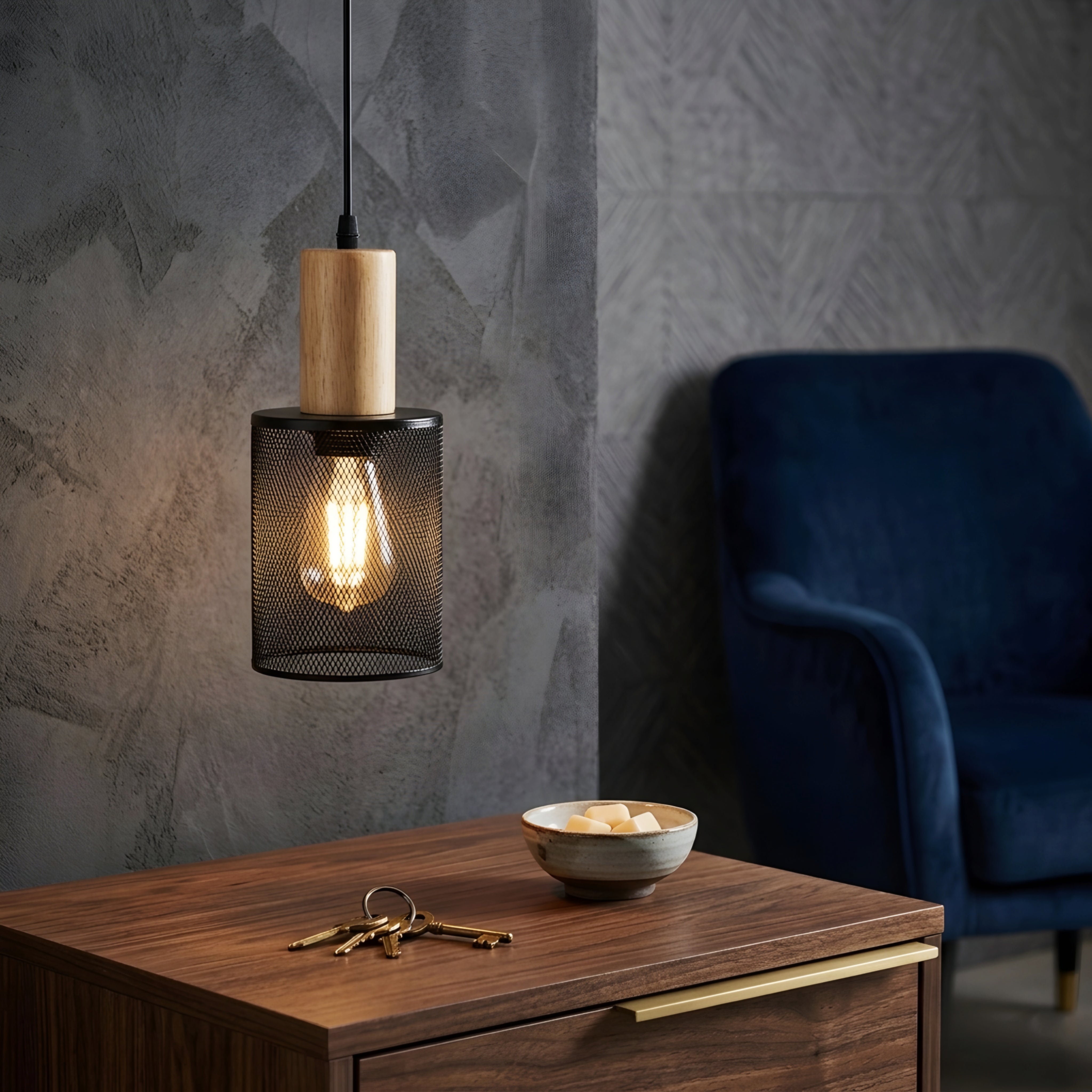 Straton Pendant Light – Industrial Black Smoked Glass Cylinder Hanging Ceiling Kitchen Island Dining Room