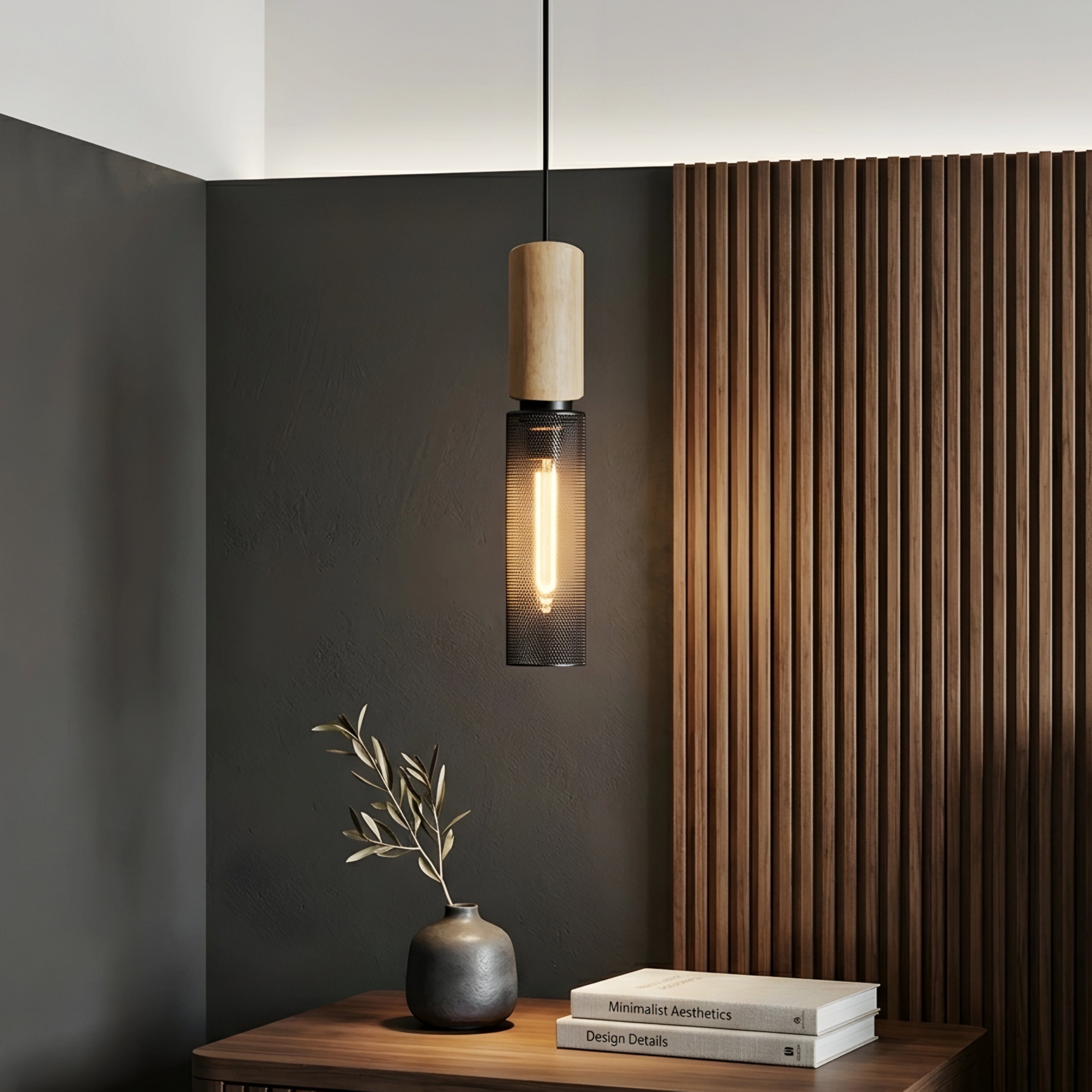 Straton Pendant Light – Industrial Black Smoked Glass Cylinder Hanging Ceiling Kitchen Island Dining Room