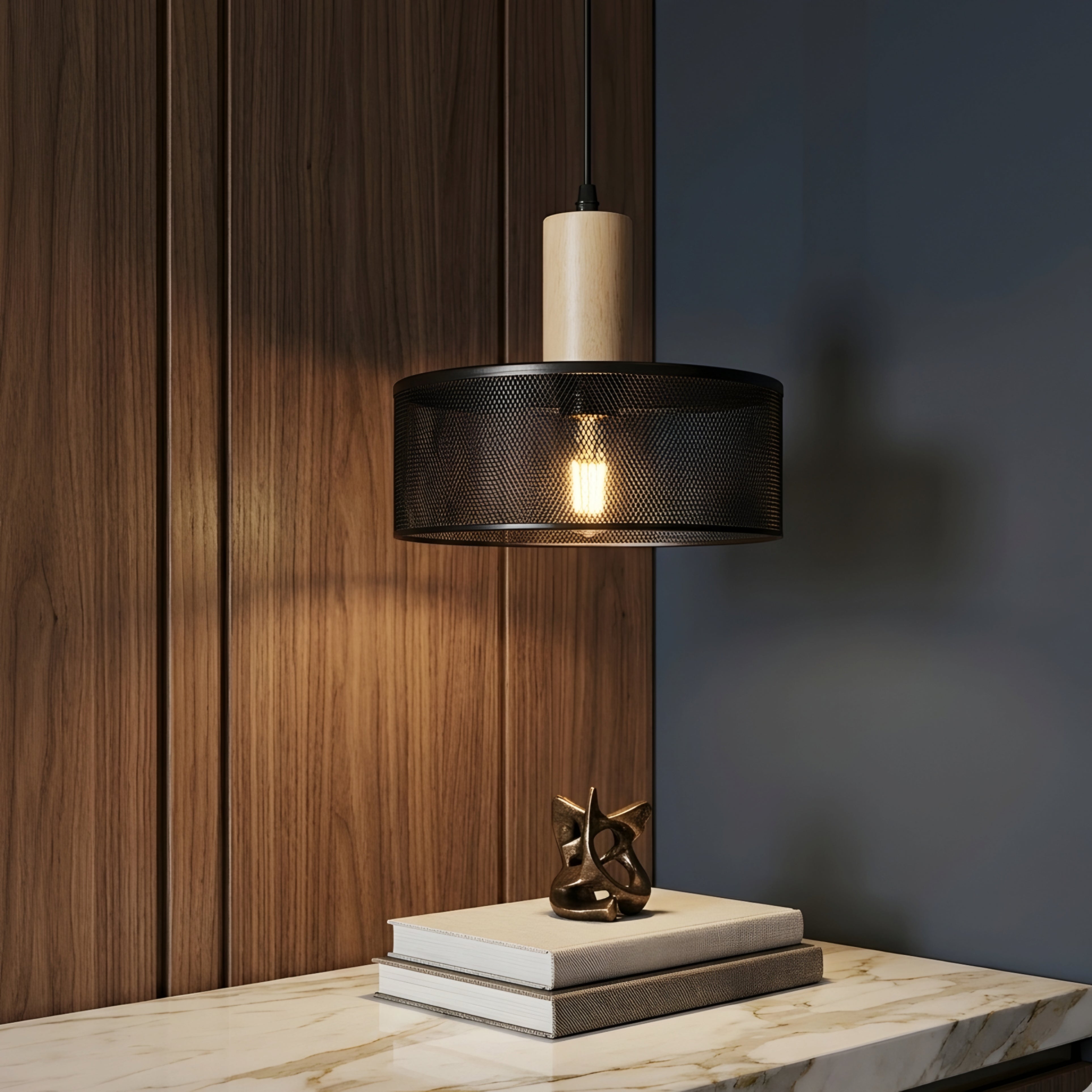 Straton Pendant Light – Industrial Black Smoked Glass Cylinder Hanging Ceiling Kitchen Island Dining Room