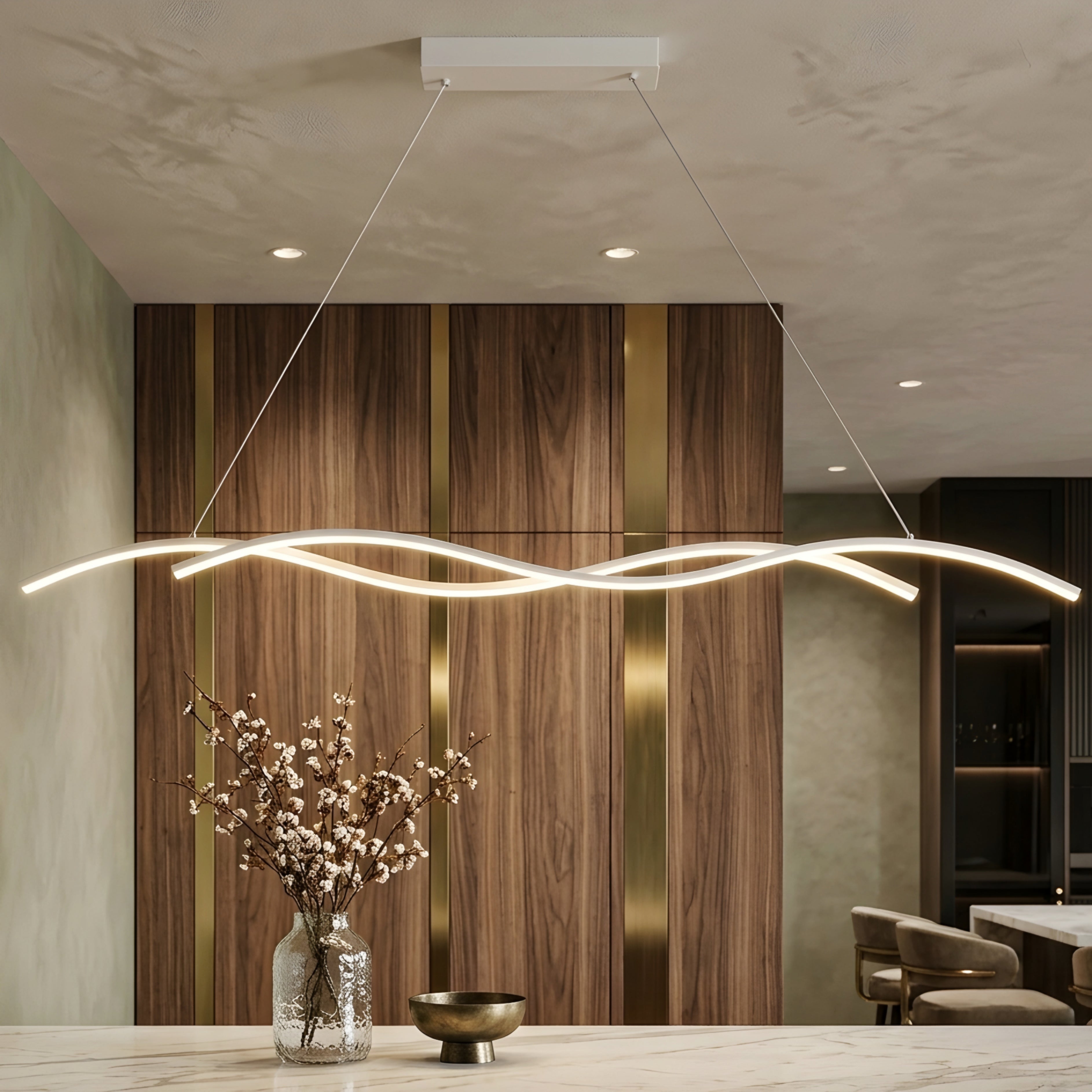 Ondara Wave Pendant Light – LED Modern Dining Room Kitchen Island Chandelier Ceiling Fixture