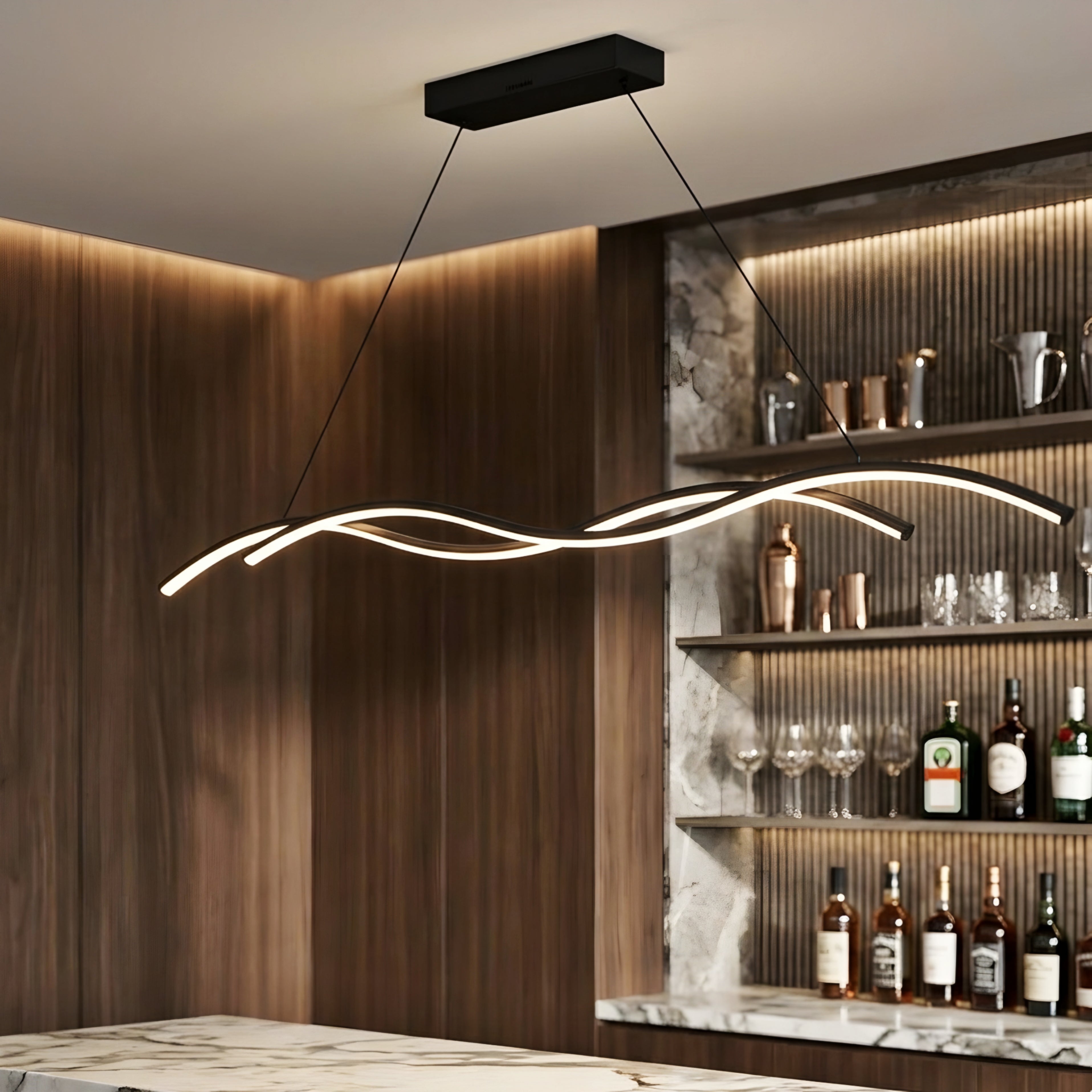 Ondara Wave Pendant Light – LED Modern Dining Room Kitchen Island Chandelier Ceiling Fixture