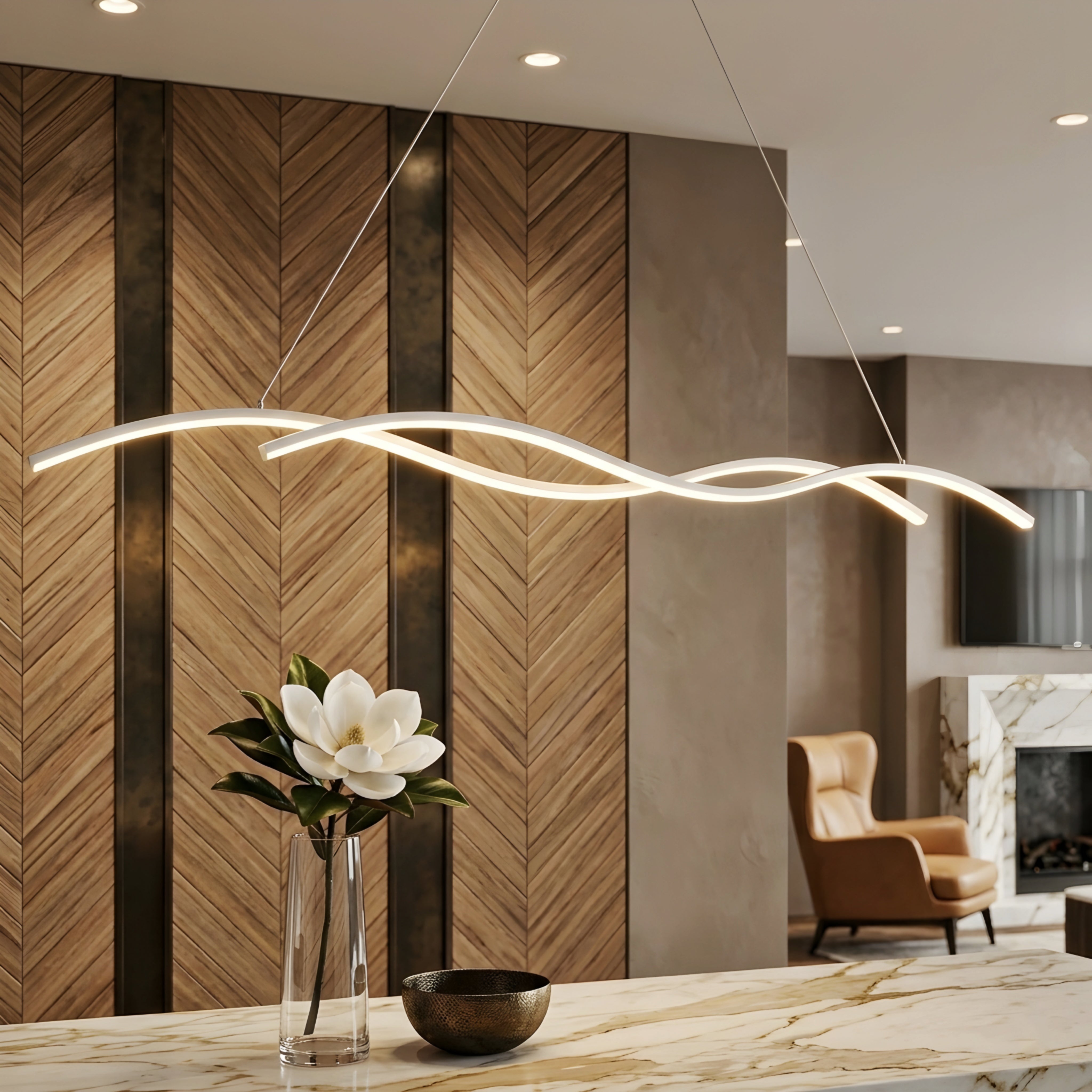 Ondara Wave Pendant Light – LED Modern Dining Room Kitchen Island Chandelier Ceiling Fixture