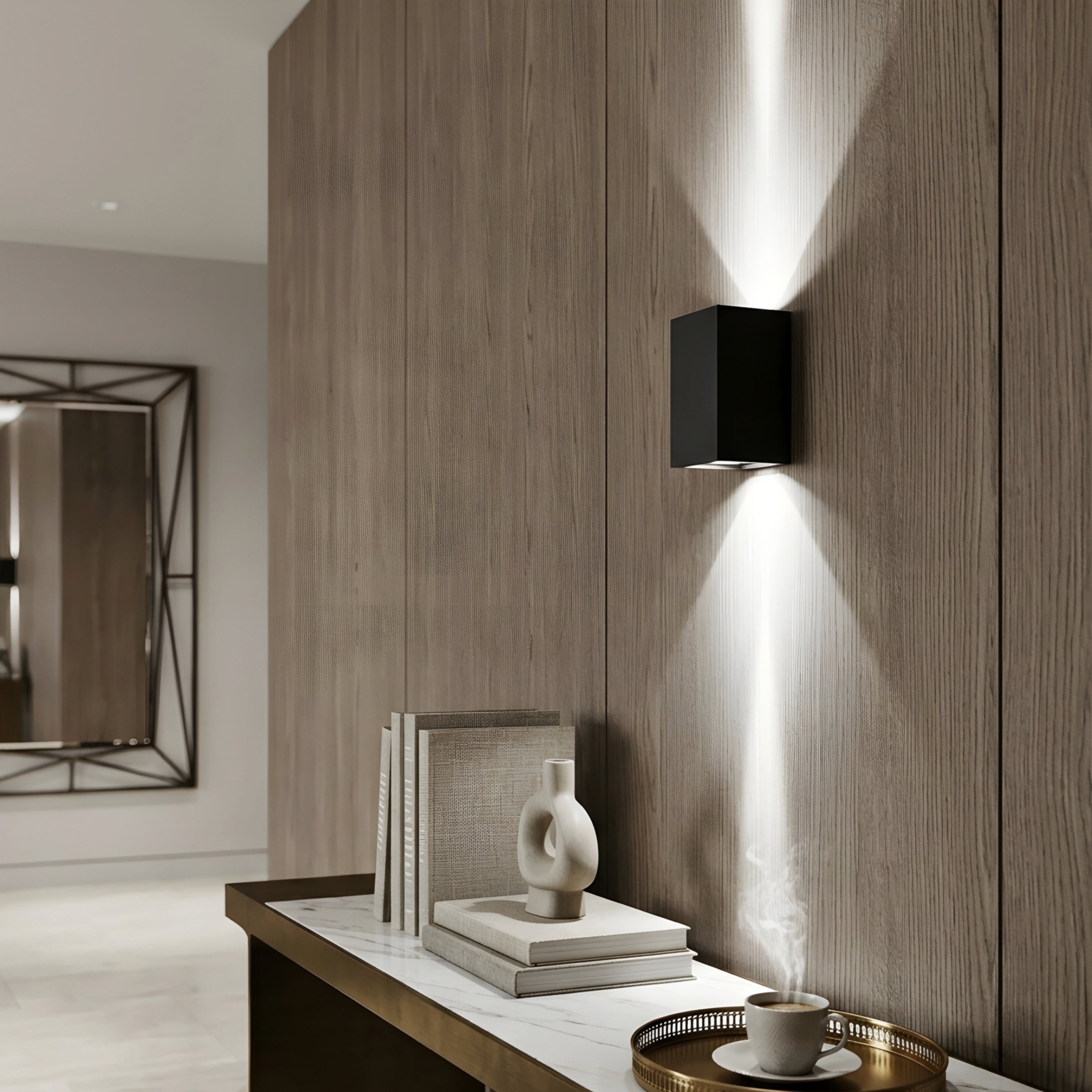 Strato Block Wall Sconce – Modern Black Outdoor Indoor LED Up Down Light Fixture Decorative Lighting