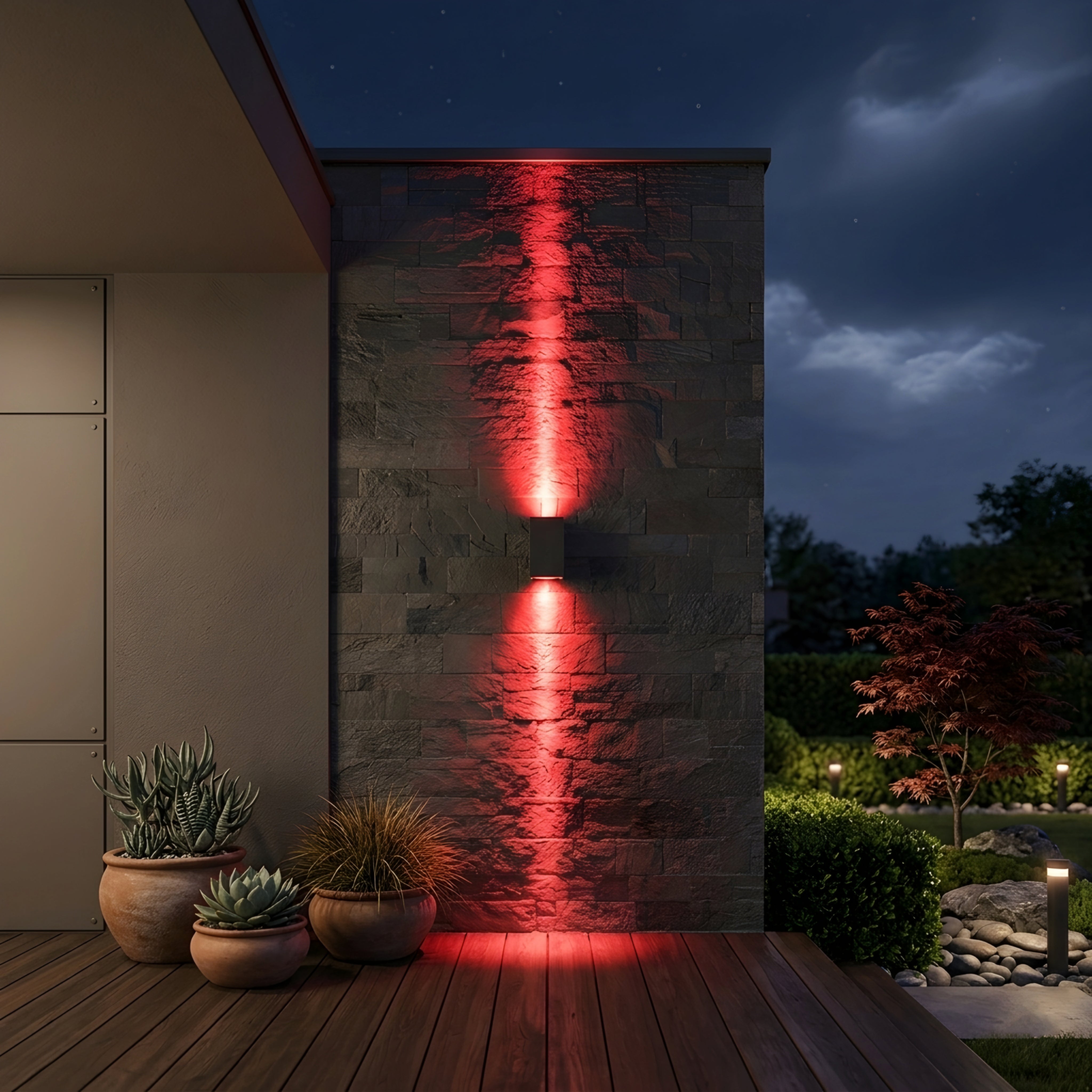 Strato Block Wall Sconce – Modern Black Outdoor Indoor LED Up Down Light Fixture Decorative Lighting