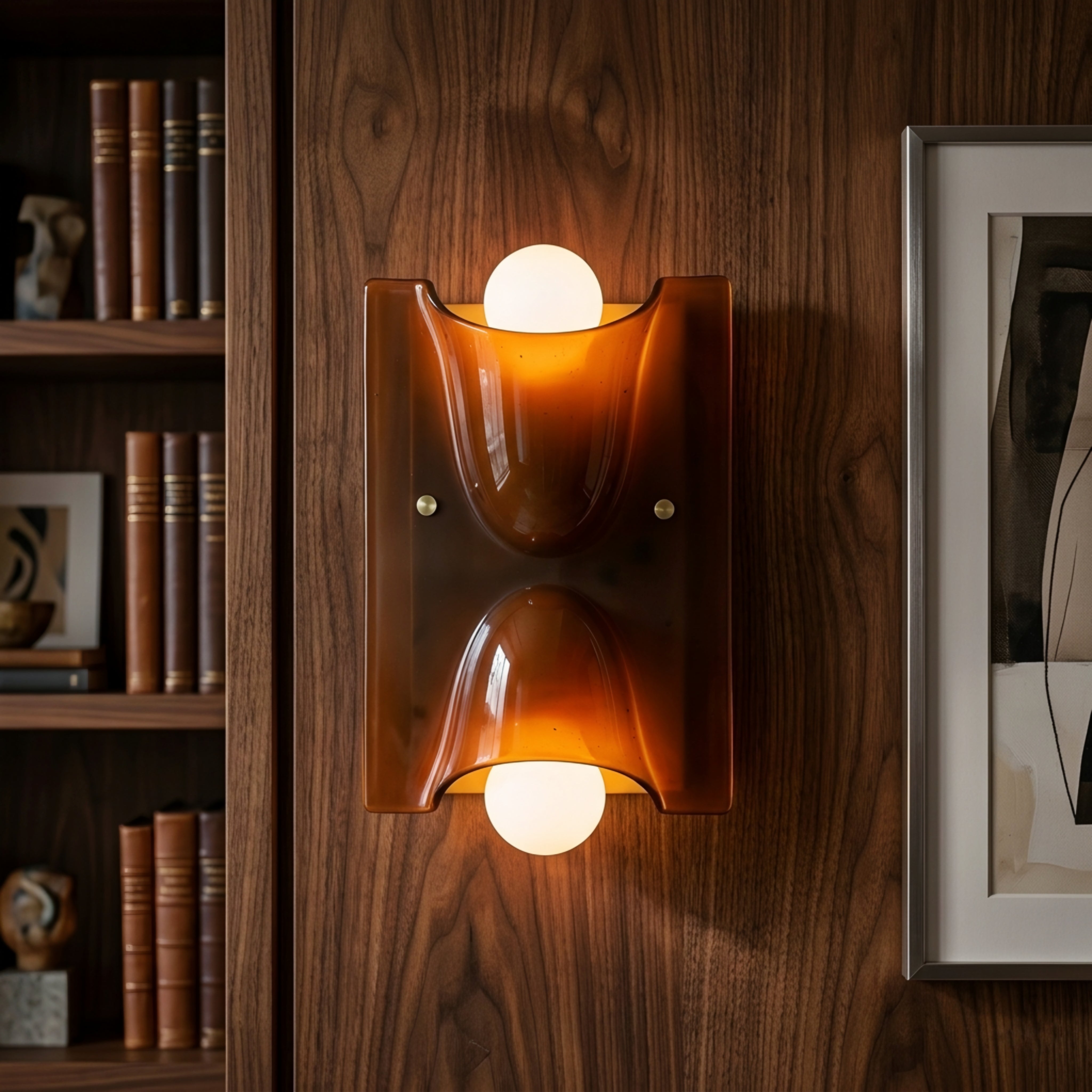 Ambrix Wave Wall Sconce – Amber Glass Modern Decorative Lighting Fixture Living Room Bedroom