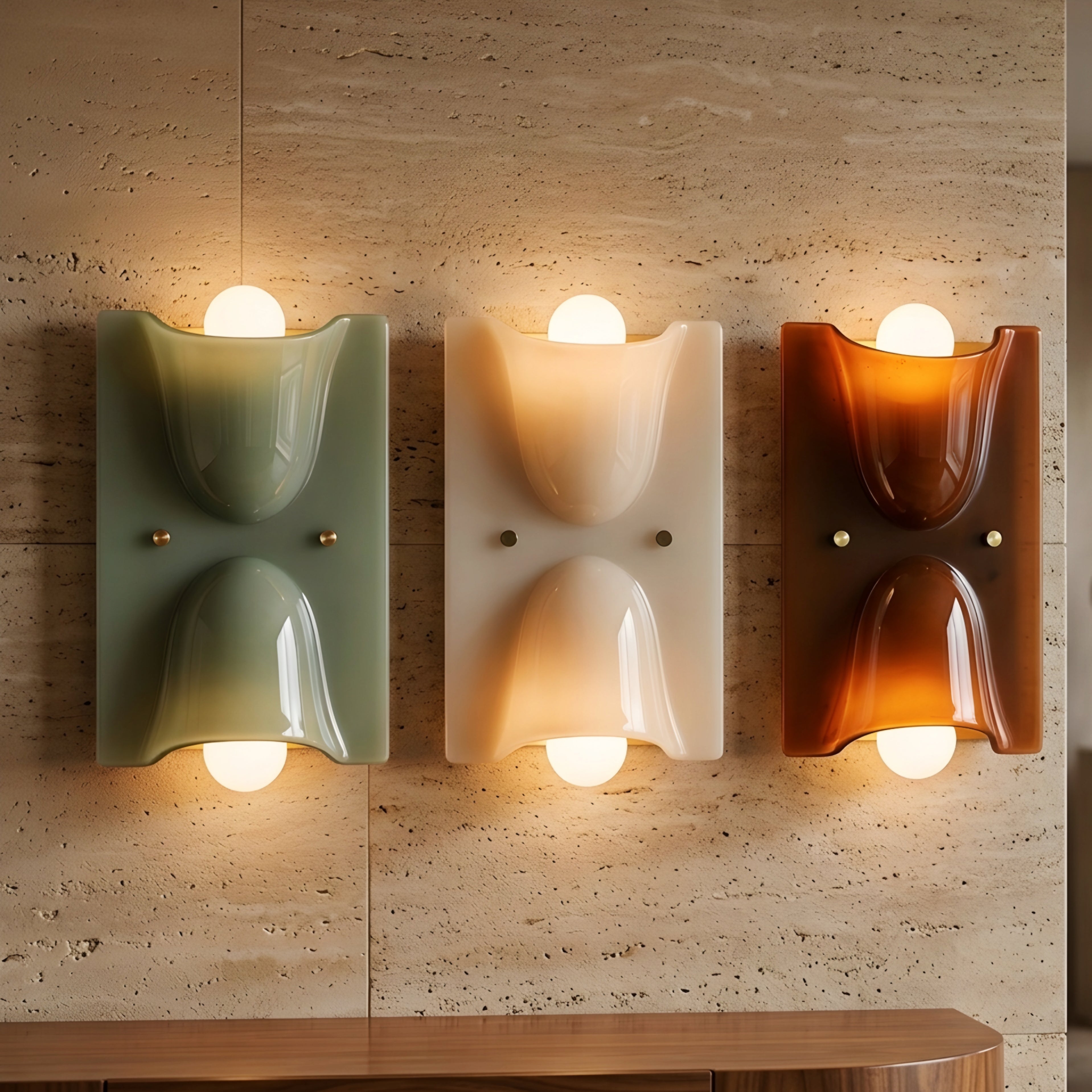 Ambrix Wave Wall Sconce – Amber Glass Modern Decorative Lighting Fixture Living Room Bedroom
