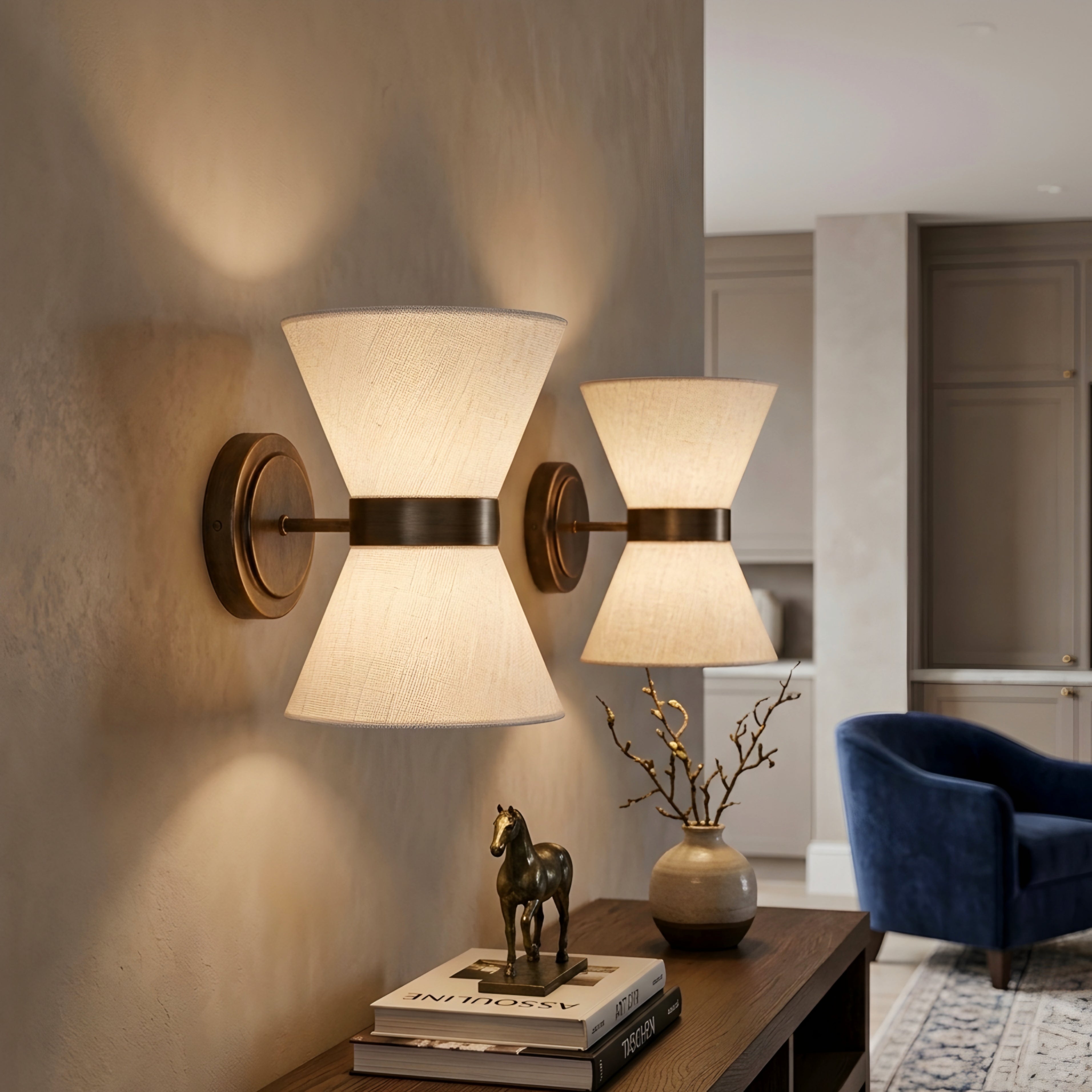 Vesaro Hourglass Wall Sconce – Modern Linen Fabric Shade Bedroom Living Room Decorative Lighting Fixture