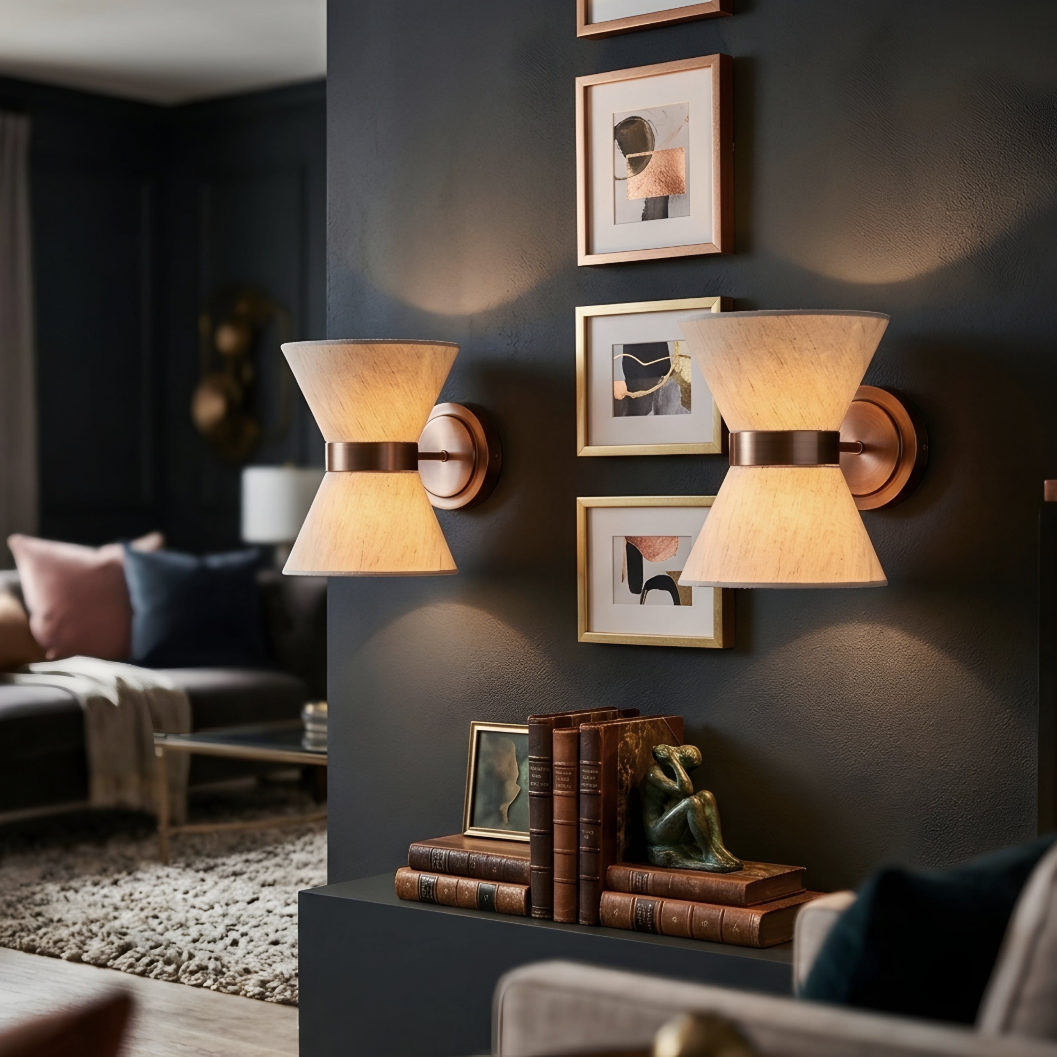 Vesaro Hourglass Wall Sconce – Modern Linen Fabric Shade Bedroom Living Room Decorative Lighting Fixture