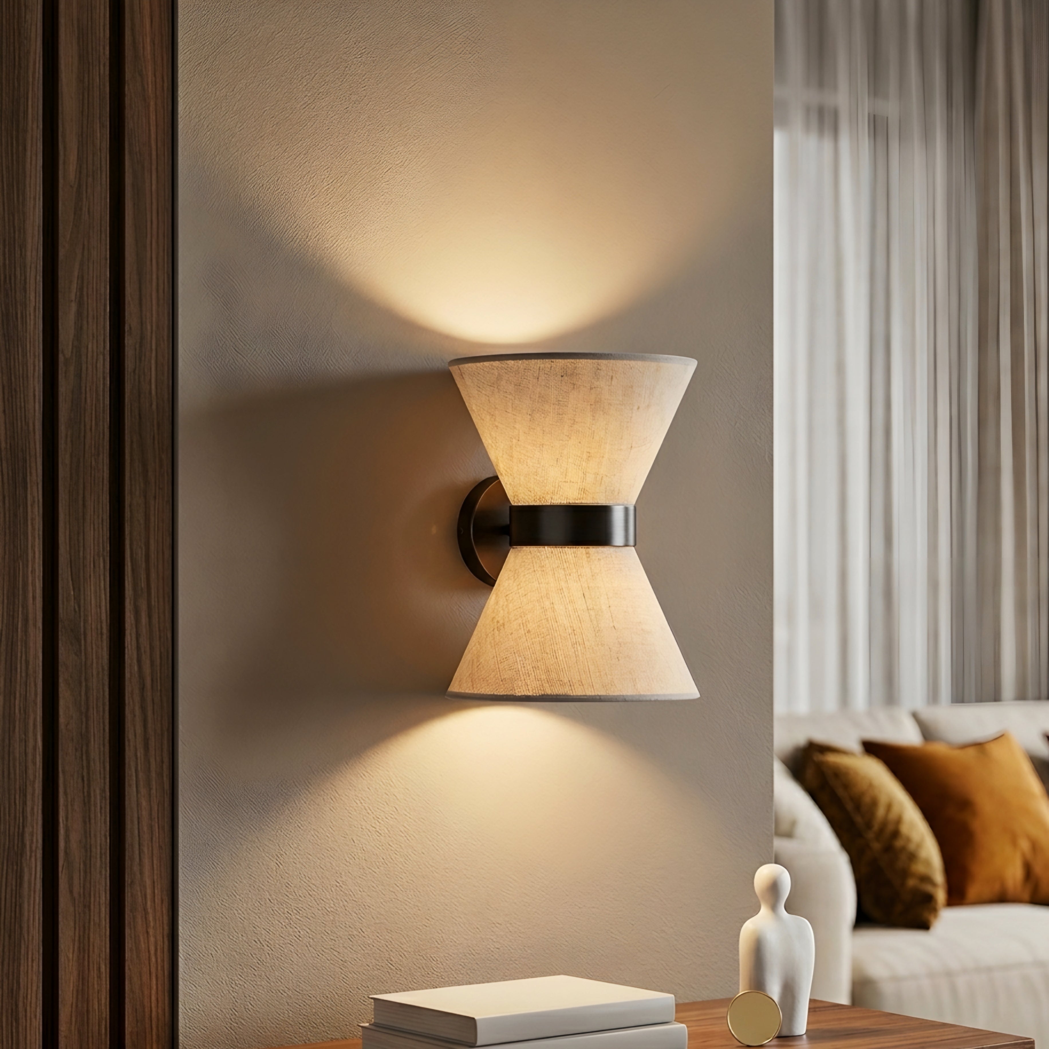 Vesaro Hourglass Wall Sconce – Modern Linen Fabric Shade Bedroom Living Room Decorative Lighting Fixture