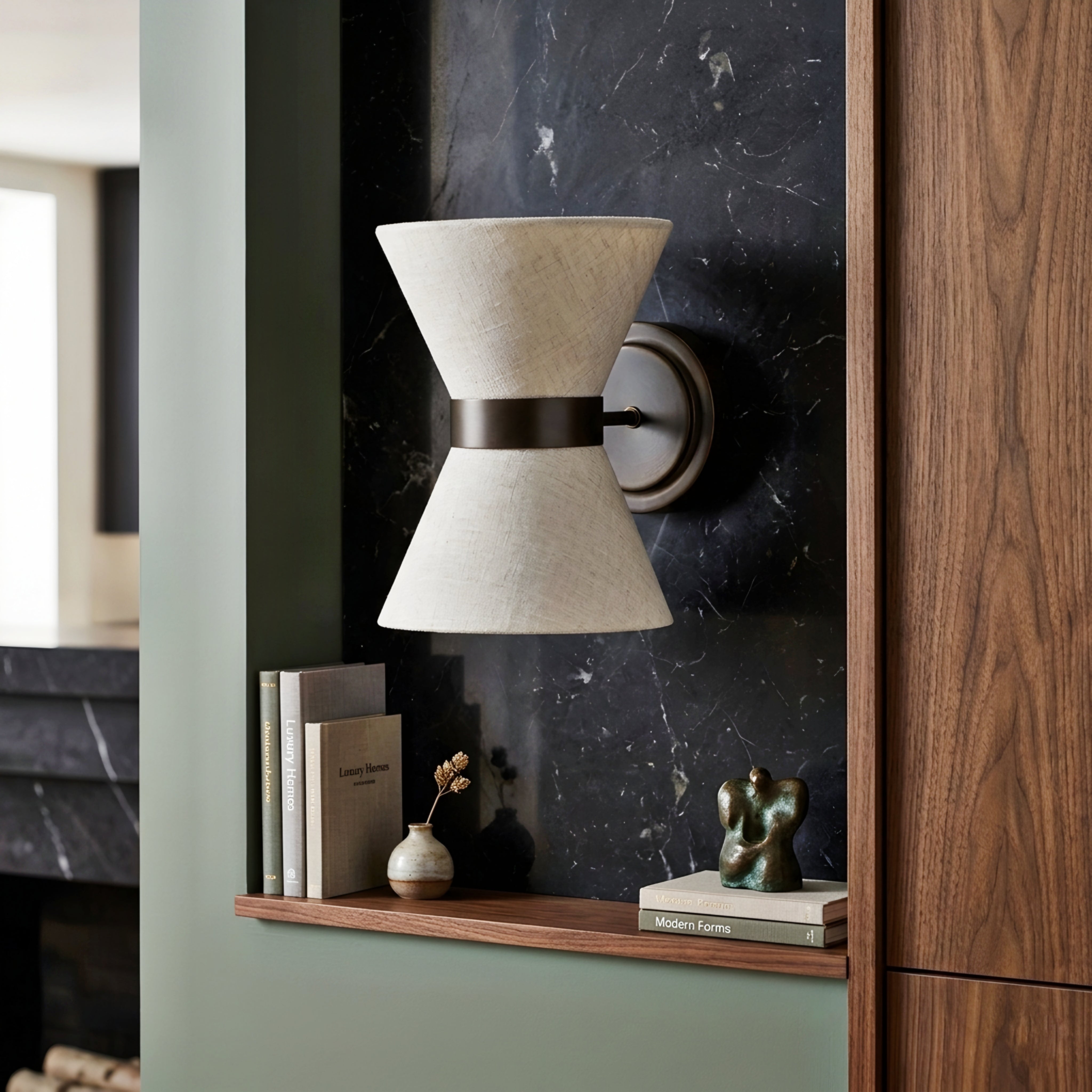 Vesaro Hourglass Wall Sconce – Modern Linen Fabric Shade Bedroom Living Room Decorative Lighting Fixture