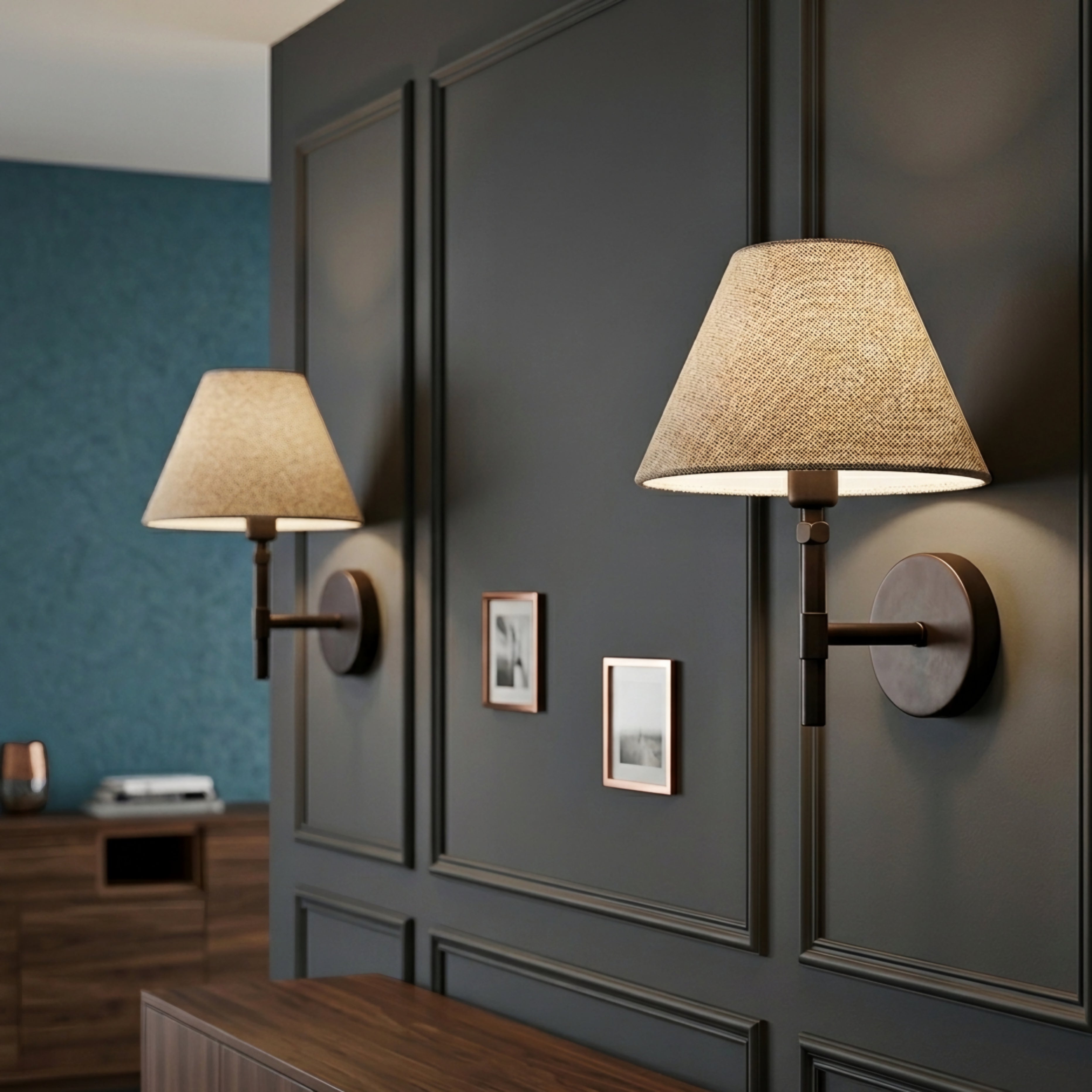 Tesslen Swing Arm Wall Sconce – Black Metal Adjustable Wall Lamp Beige Fabric Shade Living Room Bedroom