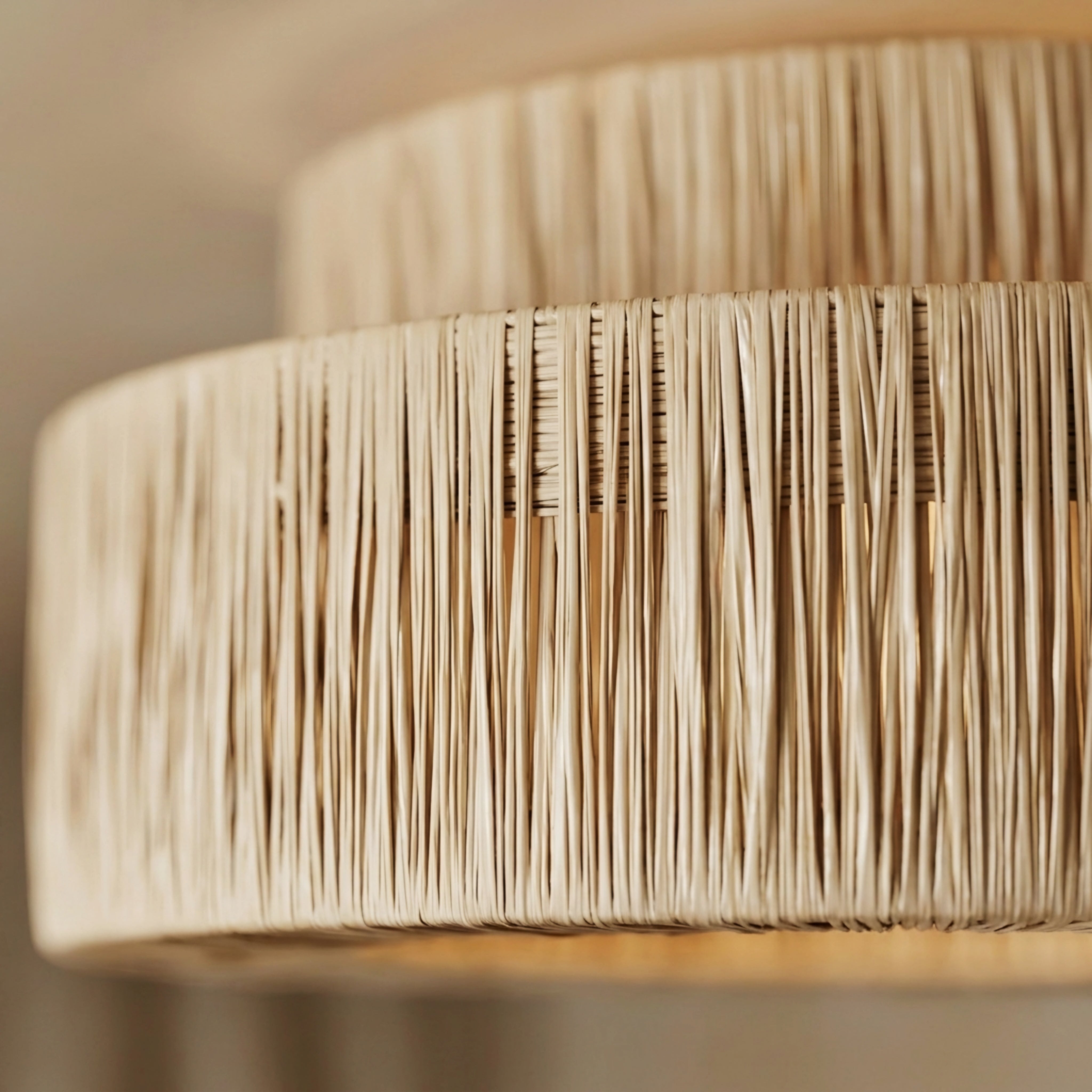 Slatko Flush Mount Ceiling Light – Natural Rattan Drum Shade Boho Living Room Bedroom Decorative Lighting