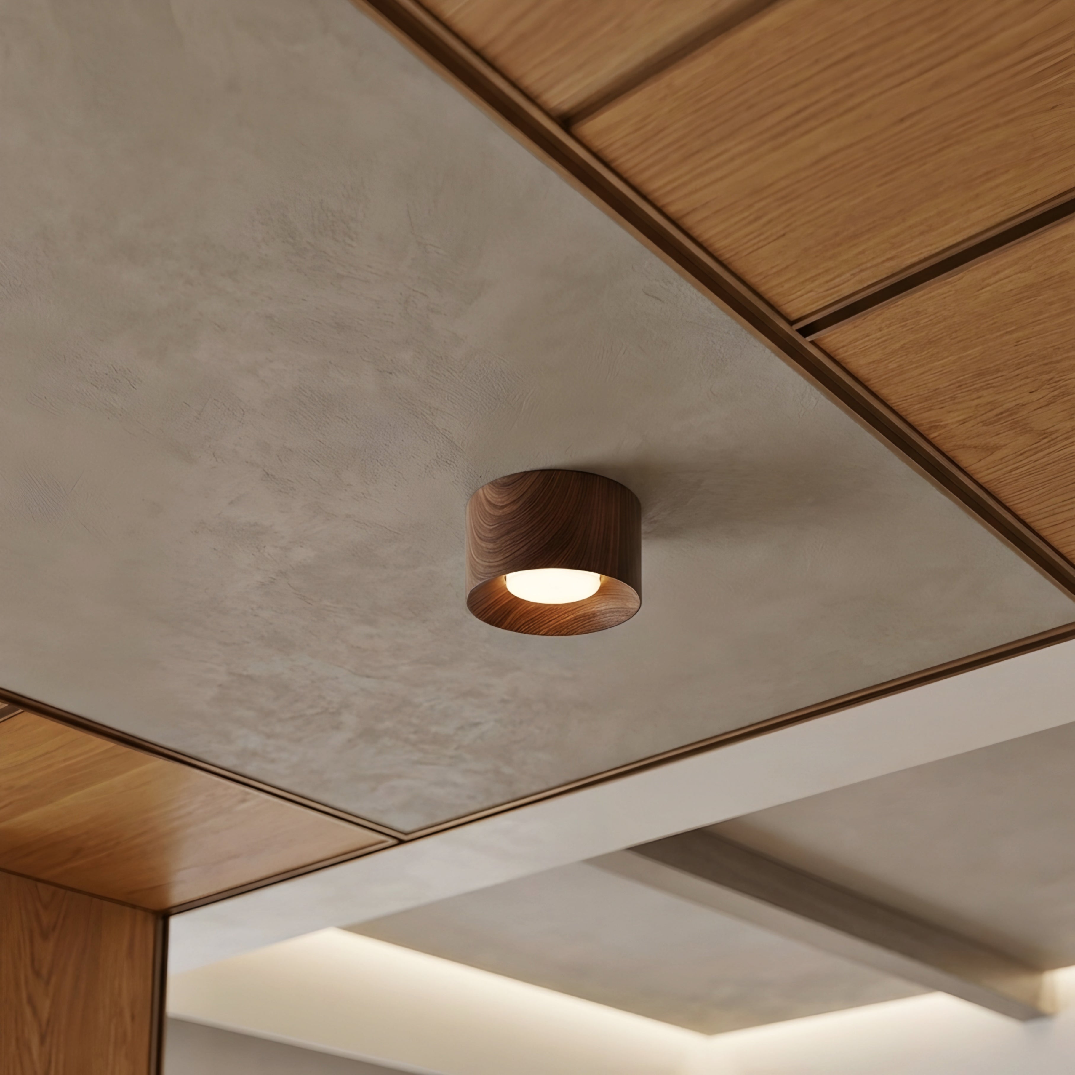 Granova Cylinder Flush Mount – Wood Ceiling Light Living Room Bedroom Modern LED Decorative Lighting
