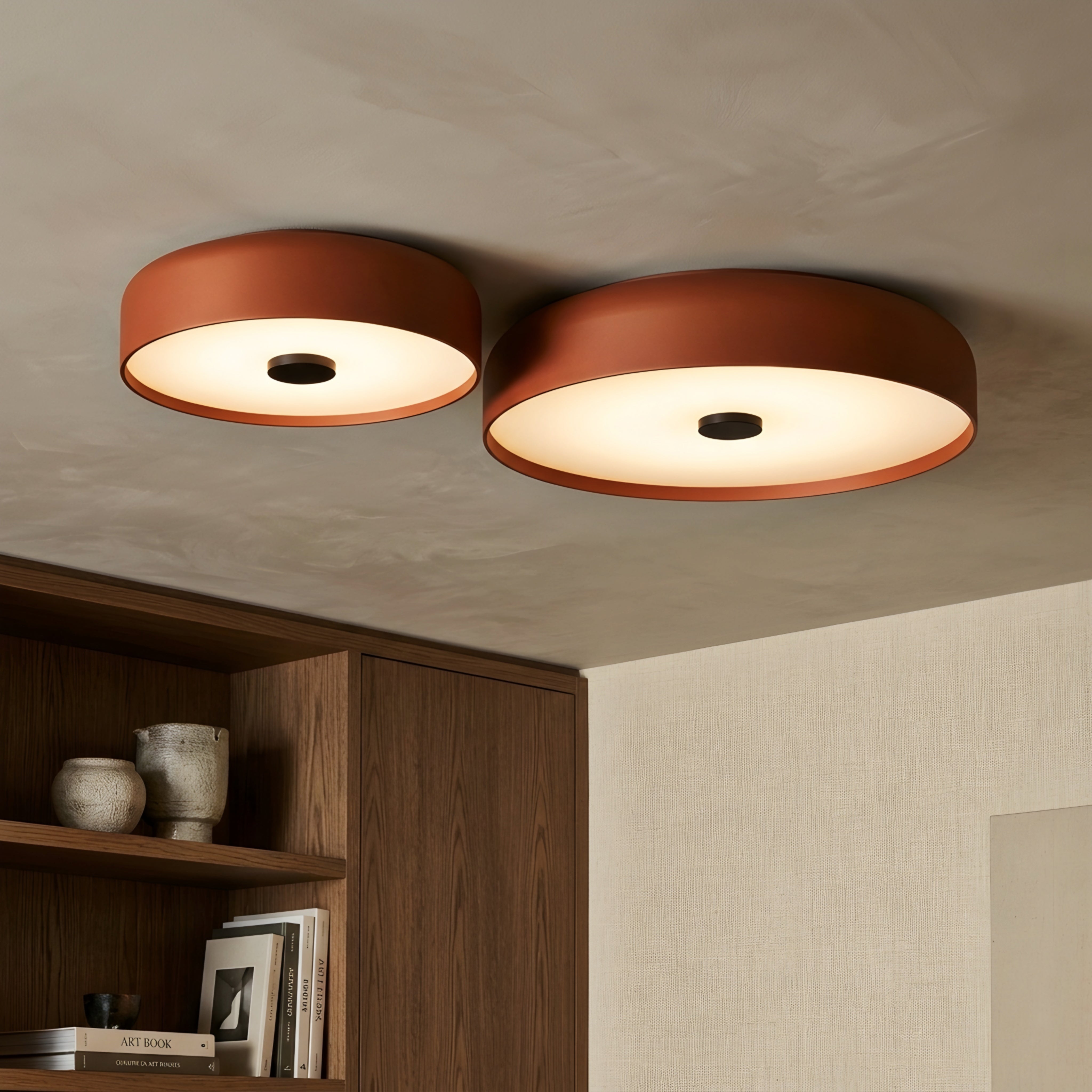 Ferrico Drum Ceiling Light – LED Flush Mount Terracotta Copper Modern Bedroom Living Room