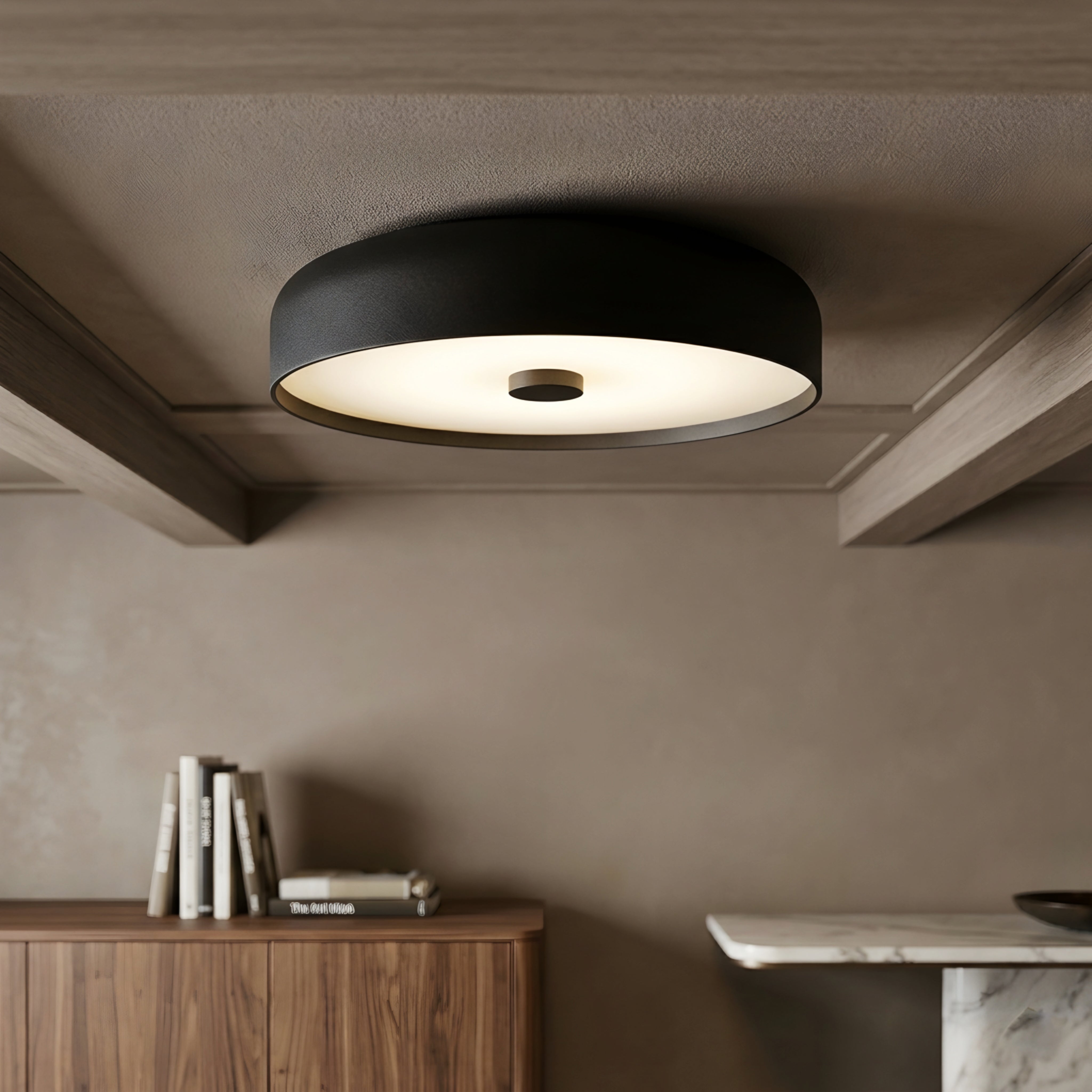 Ferrico Drum Ceiling Light – LED Flush Mount Terracotta Copper Modern Bedroom Living Room