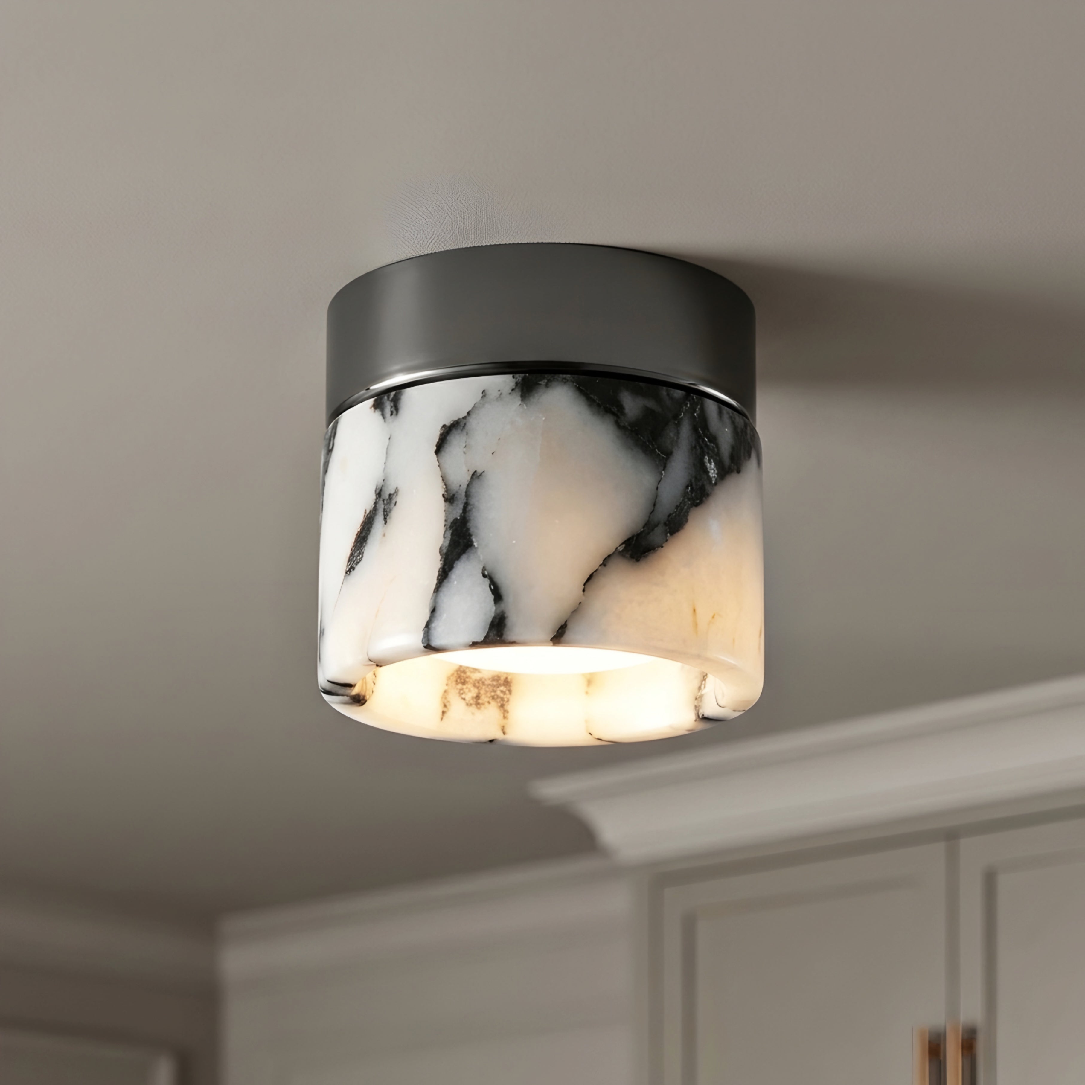 Marvex Cylinder Ceiling Light – Marble Flush Mount LED Modern Decorative Lighting Fixture Bedroom Living Room