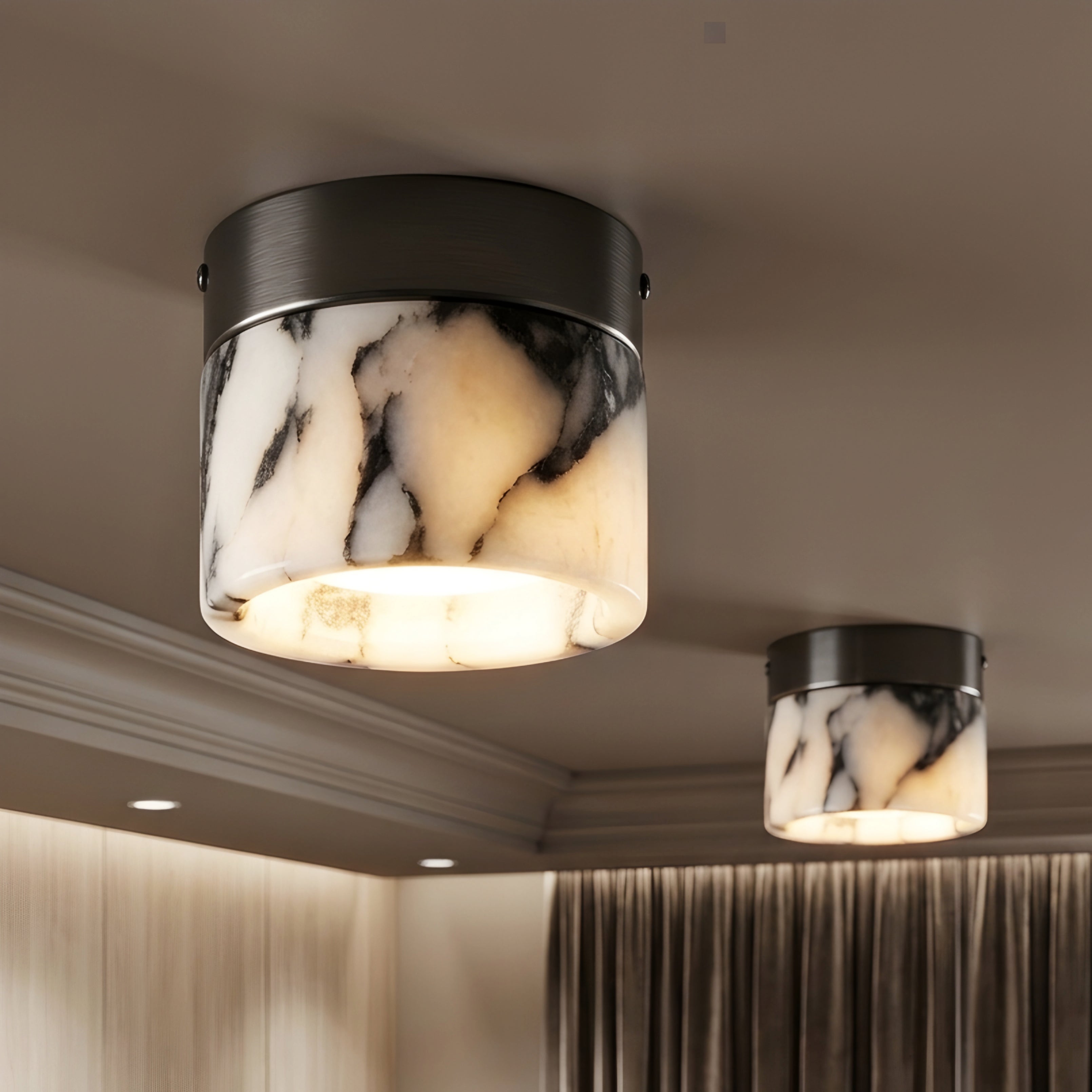 Marvex Cylinder Ceiling Light – Marble Flush Mount LED Modern Decorative Lighting Fixture Bedroom Living Room