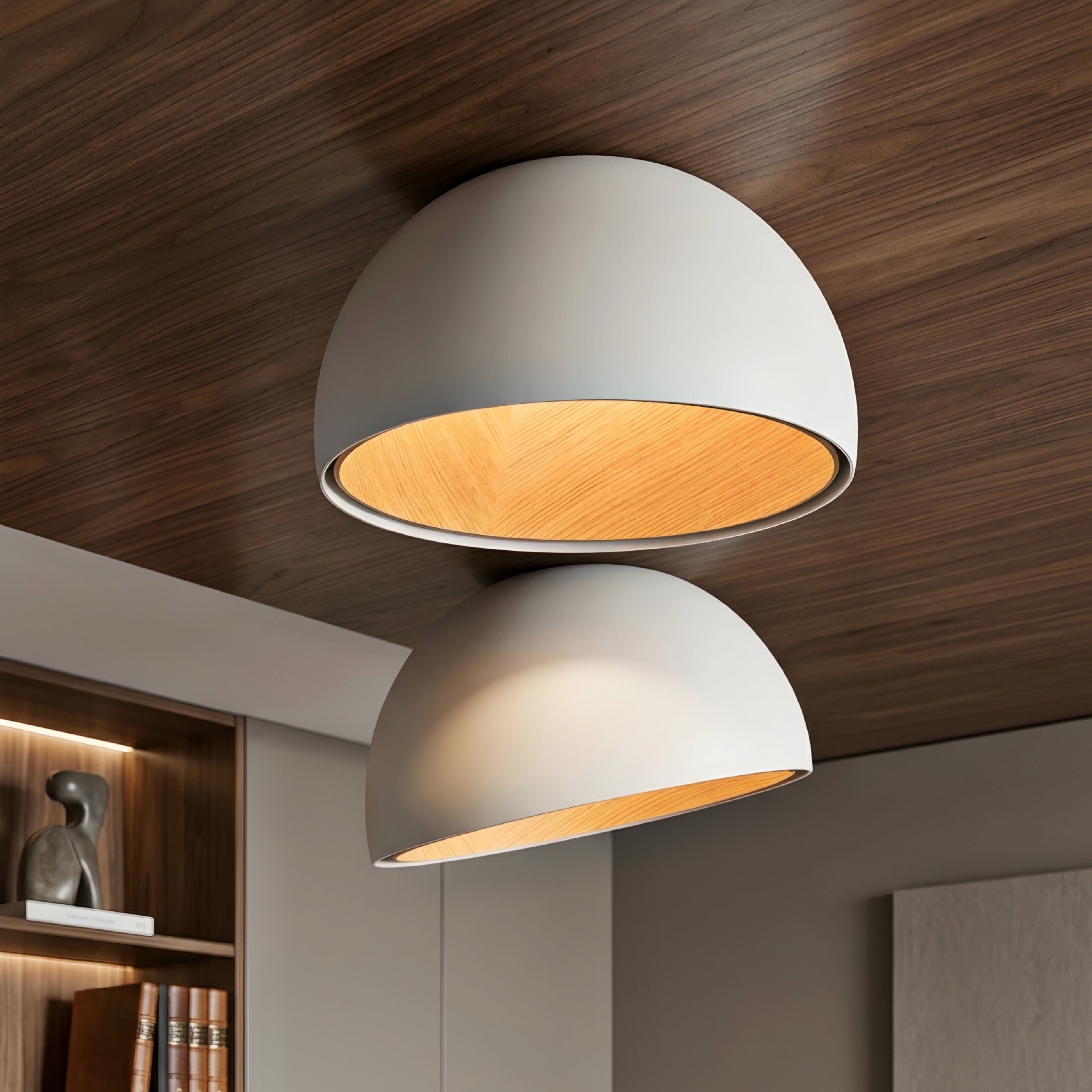 Timbrel Flush Mount Ceiling Light – Modern Black Wood Grain LED Round Living Room Bedroom Decorative Lighting