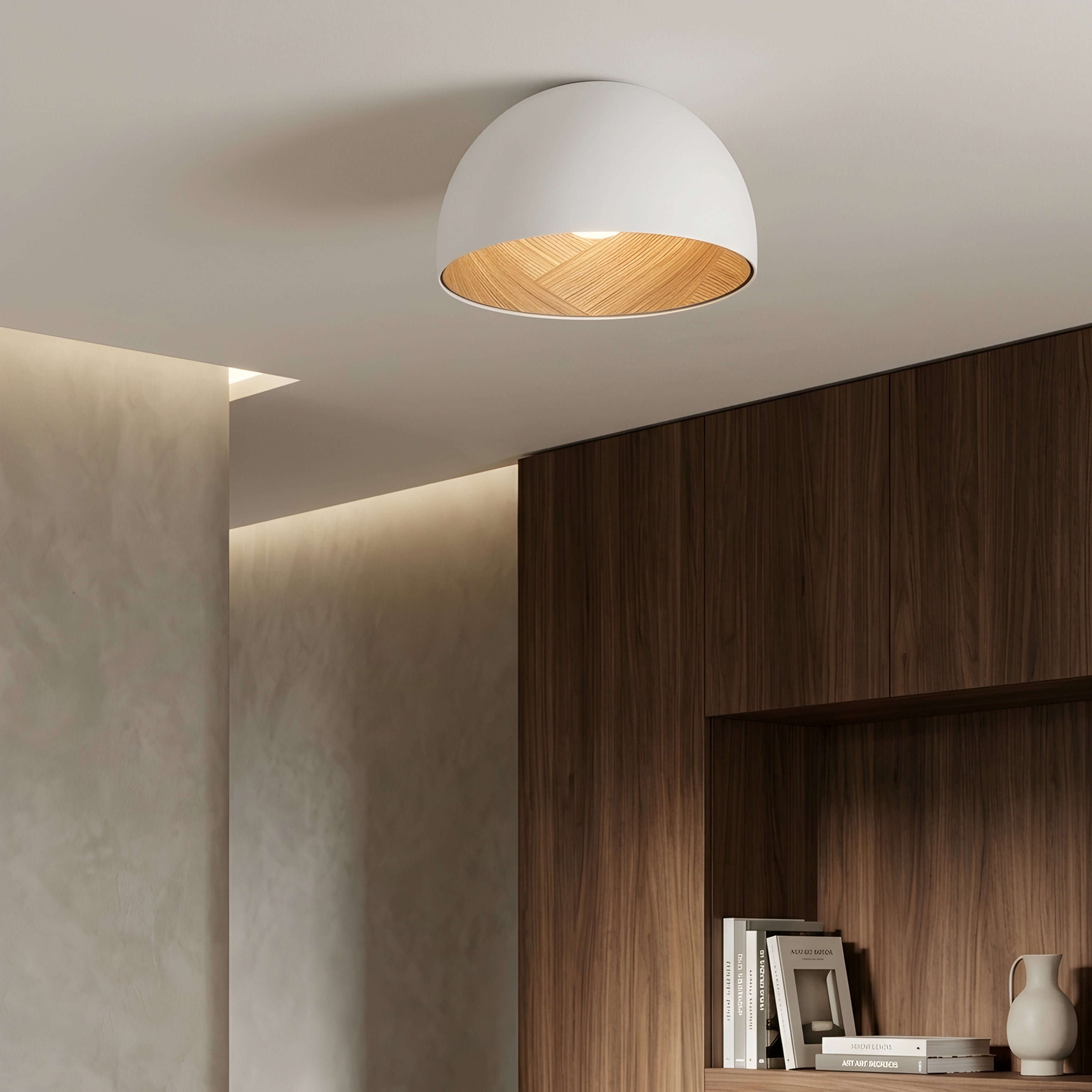 Timbrel Flush Mount Ceiling Light – Modern Black Wood Grain LED Round Living Room Bedroom Decorative Lighting