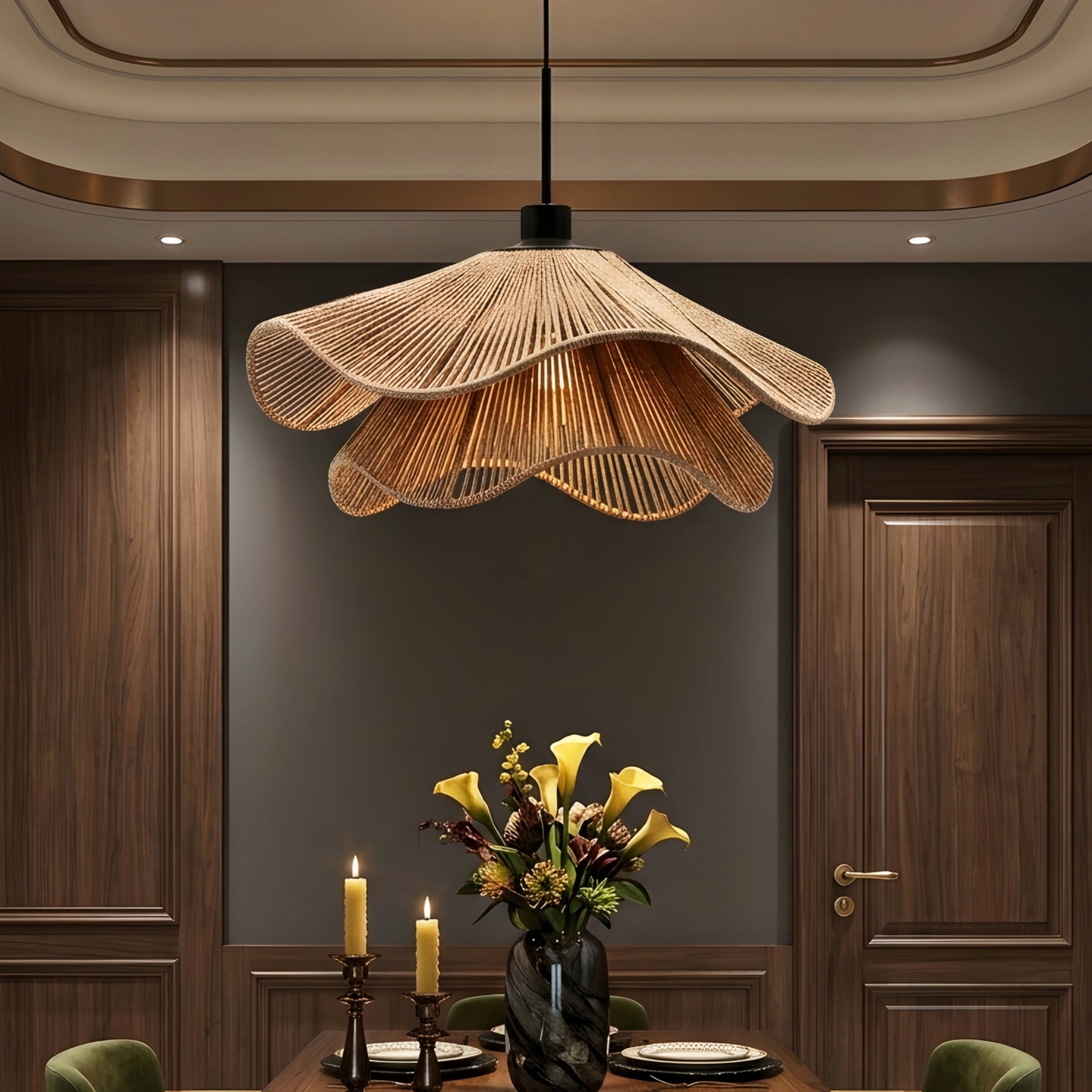 Fleuris Wave Pendant Light – Natural Rope Woven Bohemian Decorative Lighting Ceiling Dining Room Kitchen