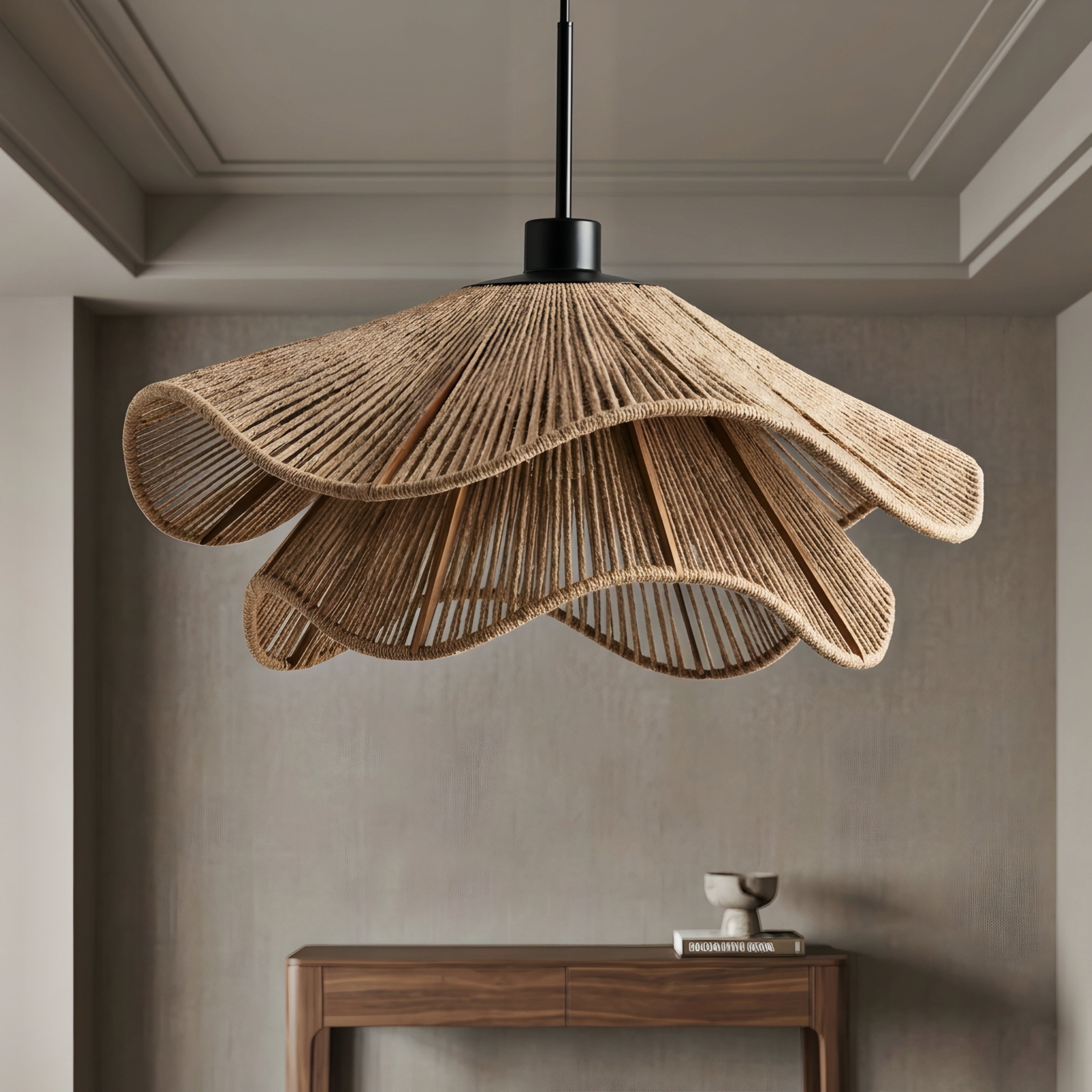 Fleuris Wave Pendant Light – Natural Rope Woven Bohemian Decorative Lighting Ceiling Dining Room Kitchen