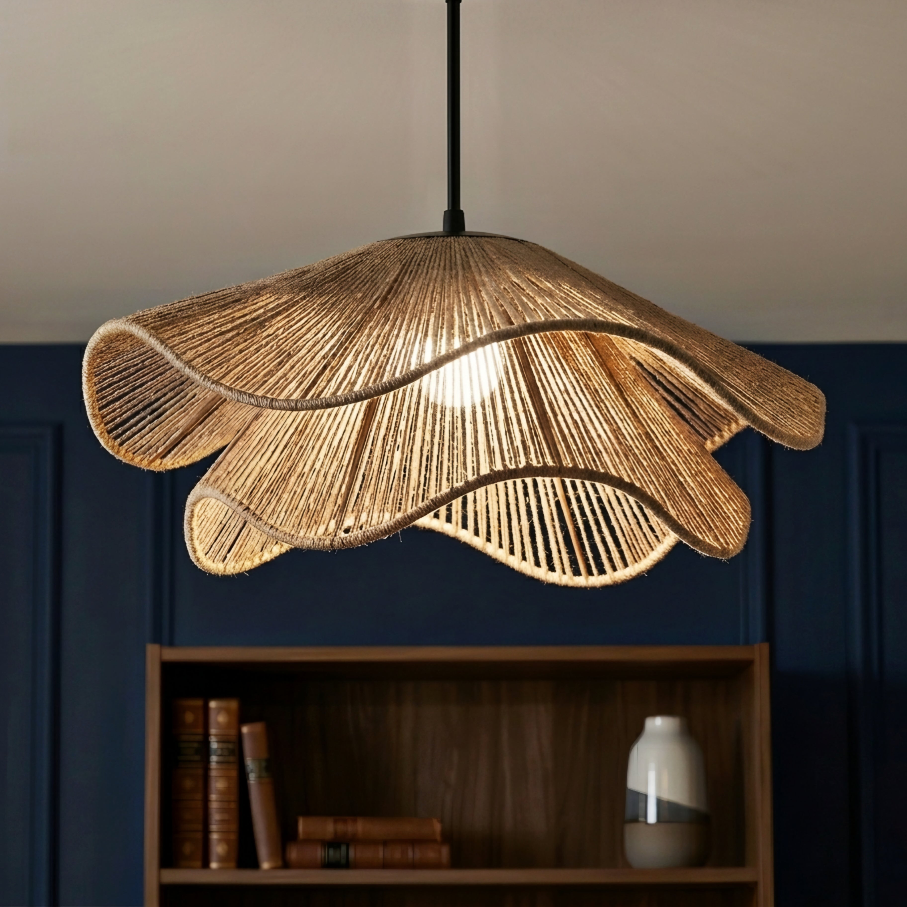 Fleuris Wave Pendant Light – Natural Rope Woven Bohemian Decorative Lighting Ceiling Dining Room Kitchen