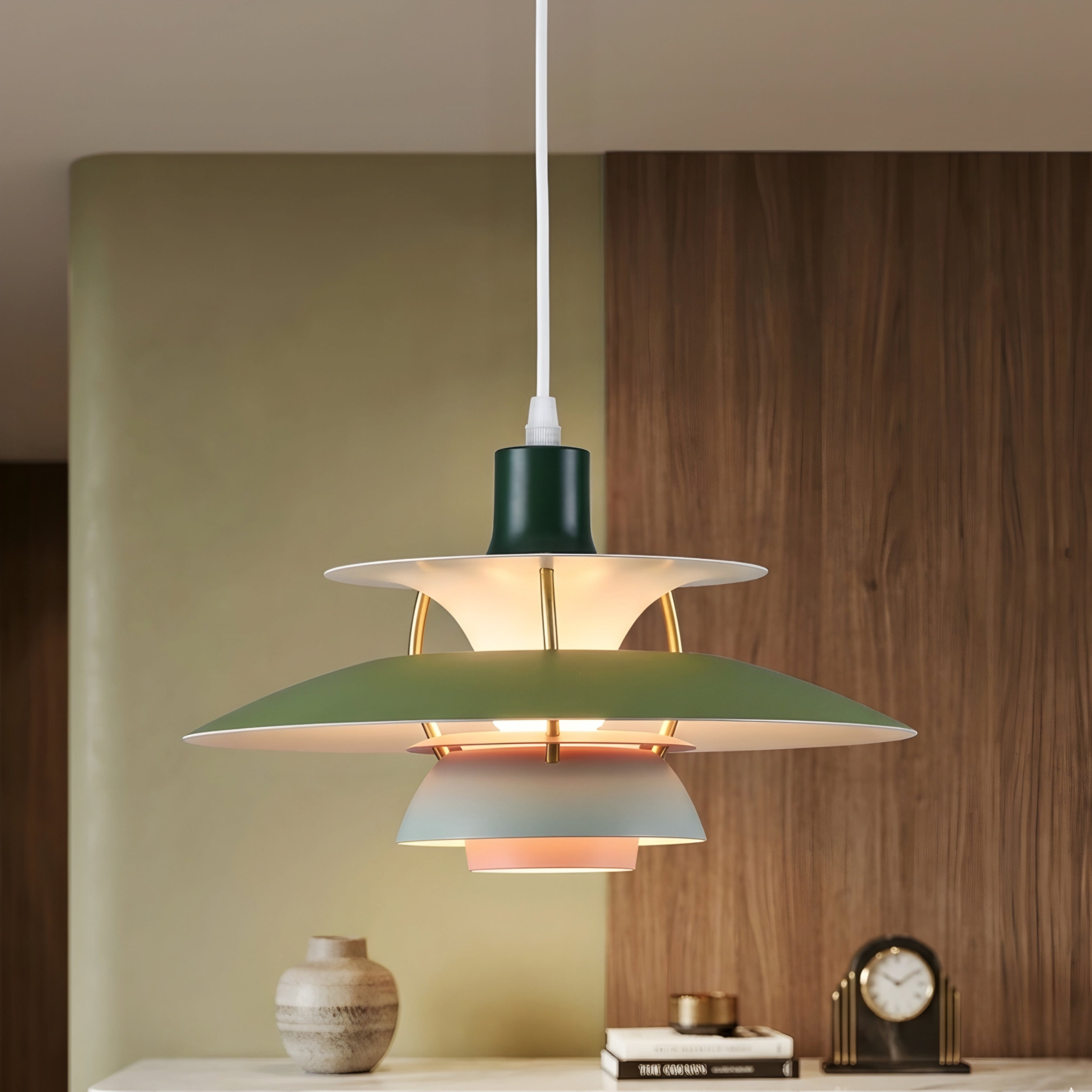 Stratova Tier Pendant Light – Modern White Metal Layered Ceiling Dining Room Kitchen Island Chandelier