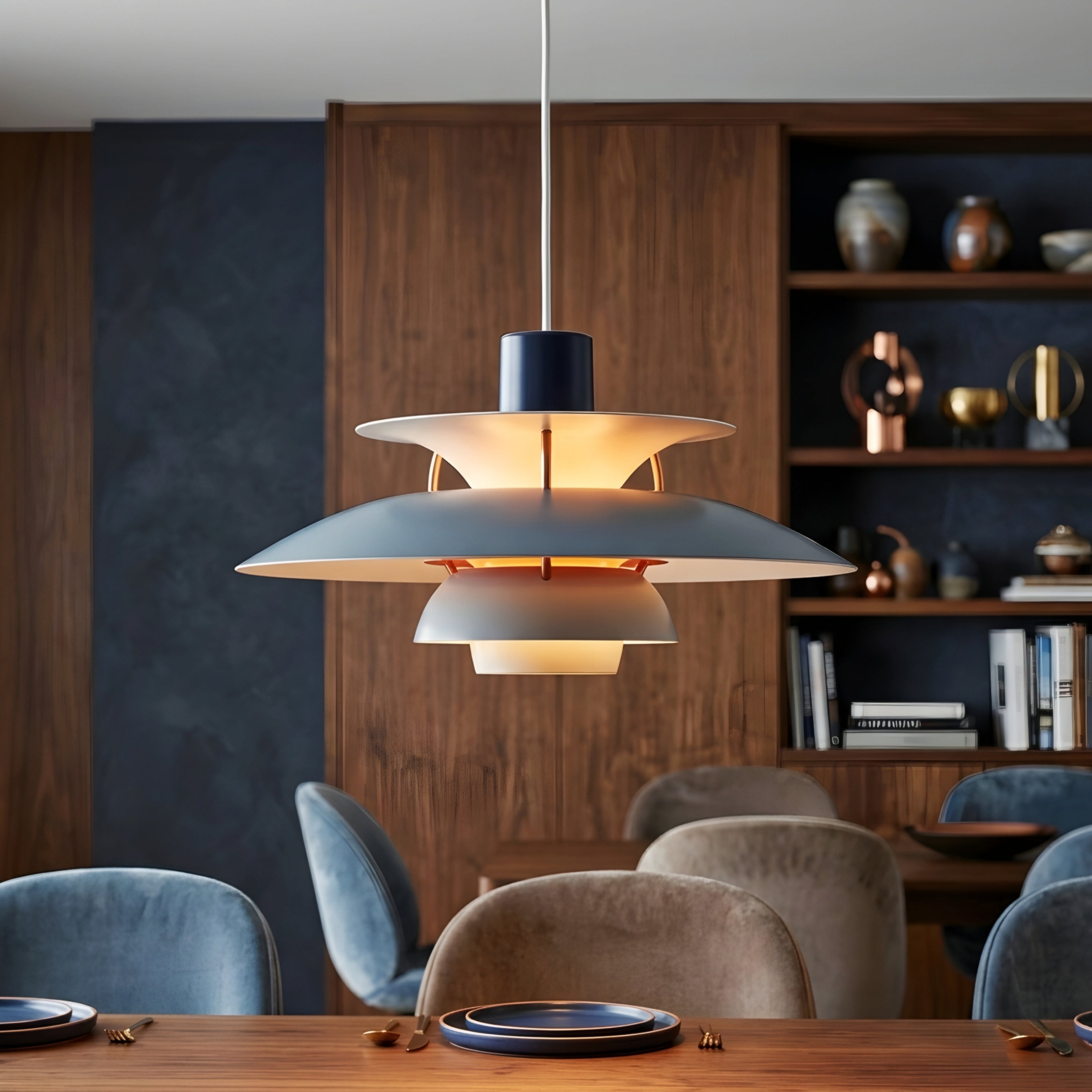 Stratova Tier Pendant Light – Modern White Metal Layered Ceiling Dining Room Kitchen Island Chandelier