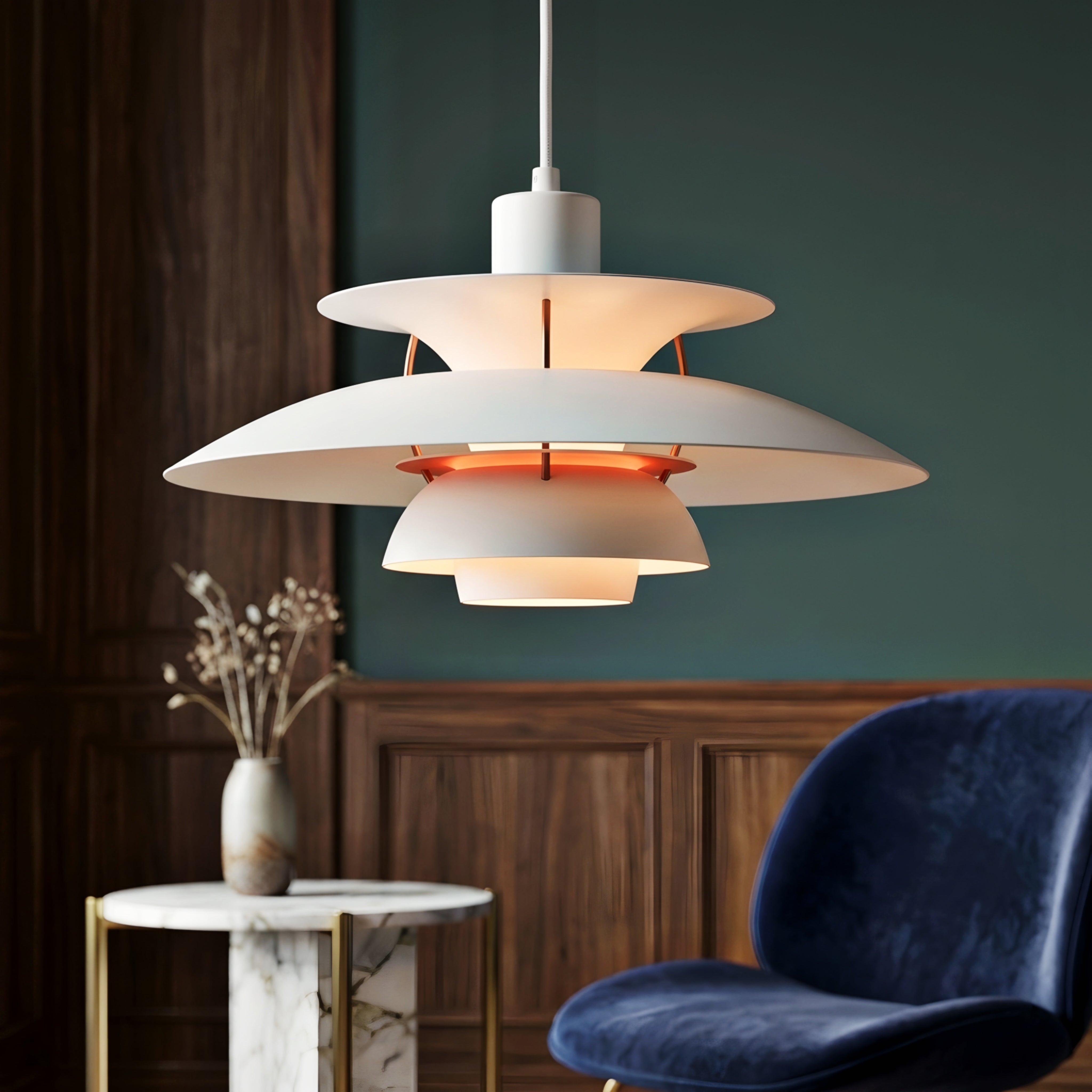 Stratova Tier Pendant Light – Modern White Metal Layered Ceiling Dining Room Kitchen Island Chandelier