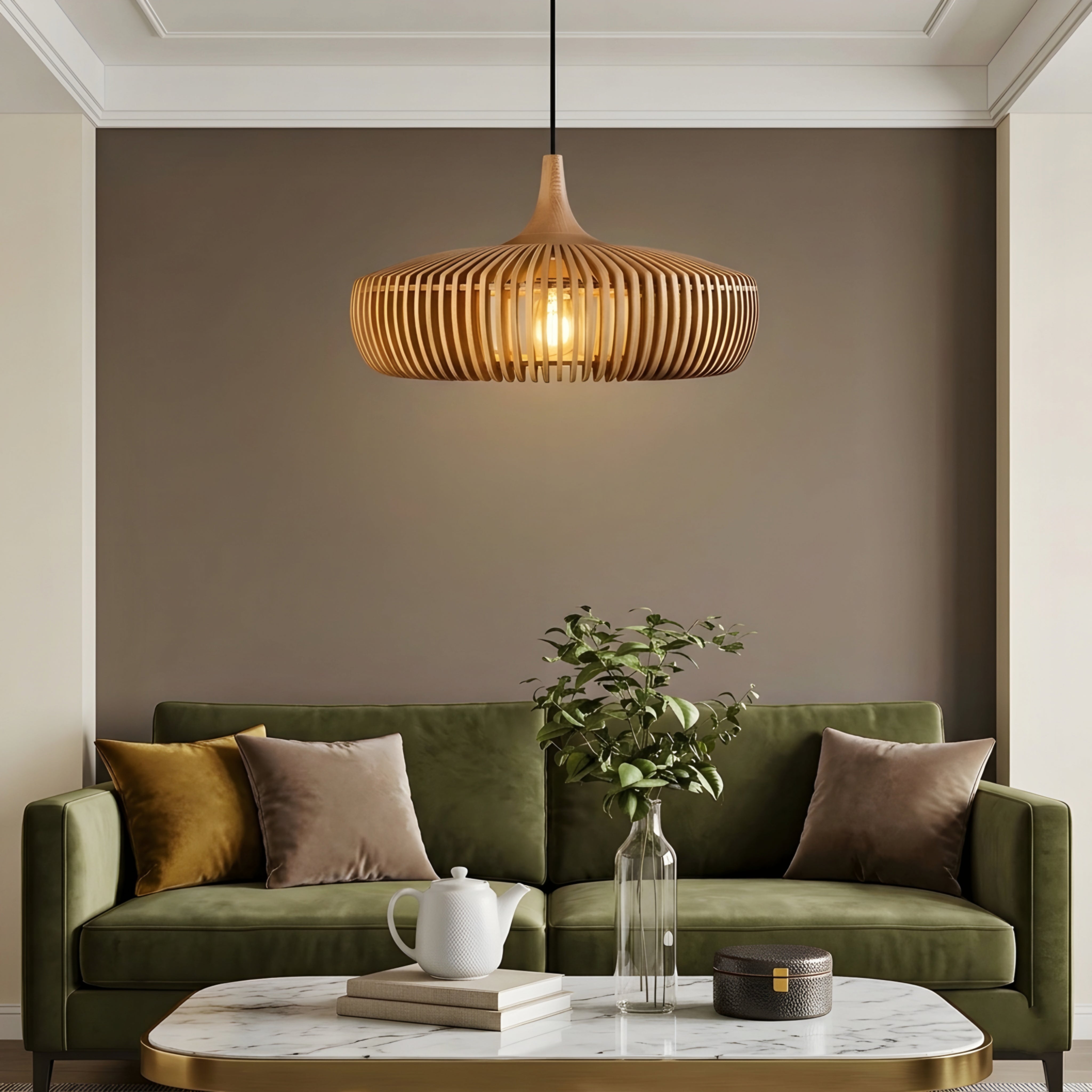 Stratum Bamboo Pendant Light – Woven Wood Ceiling Lamp Dining Room Kitchen Island Decorative Lighting